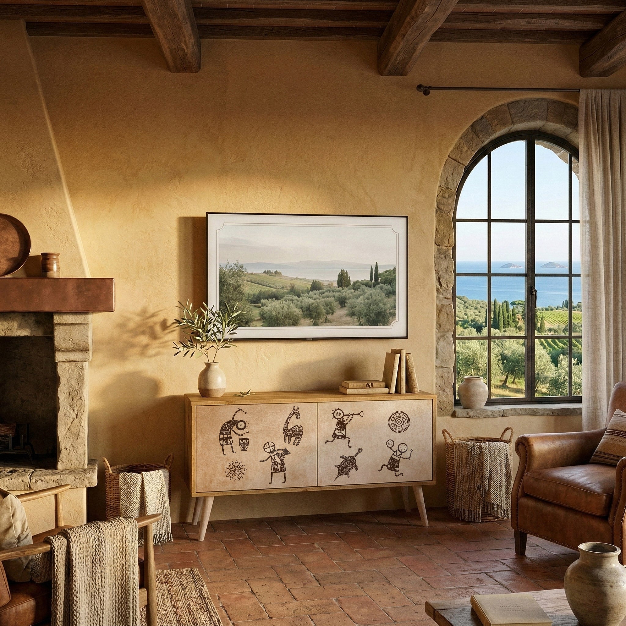 AFRICAN STYLE Compact 2-Door TV Cabinet