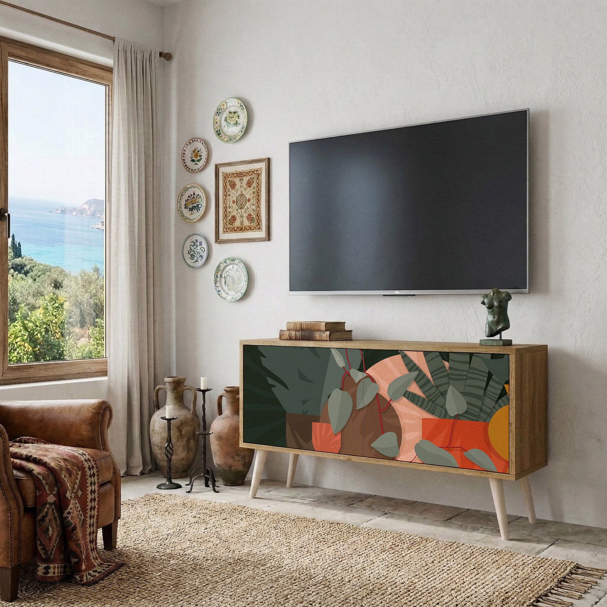 TROPICAL COMPOSITION Compact 2-Door TV Cabinet