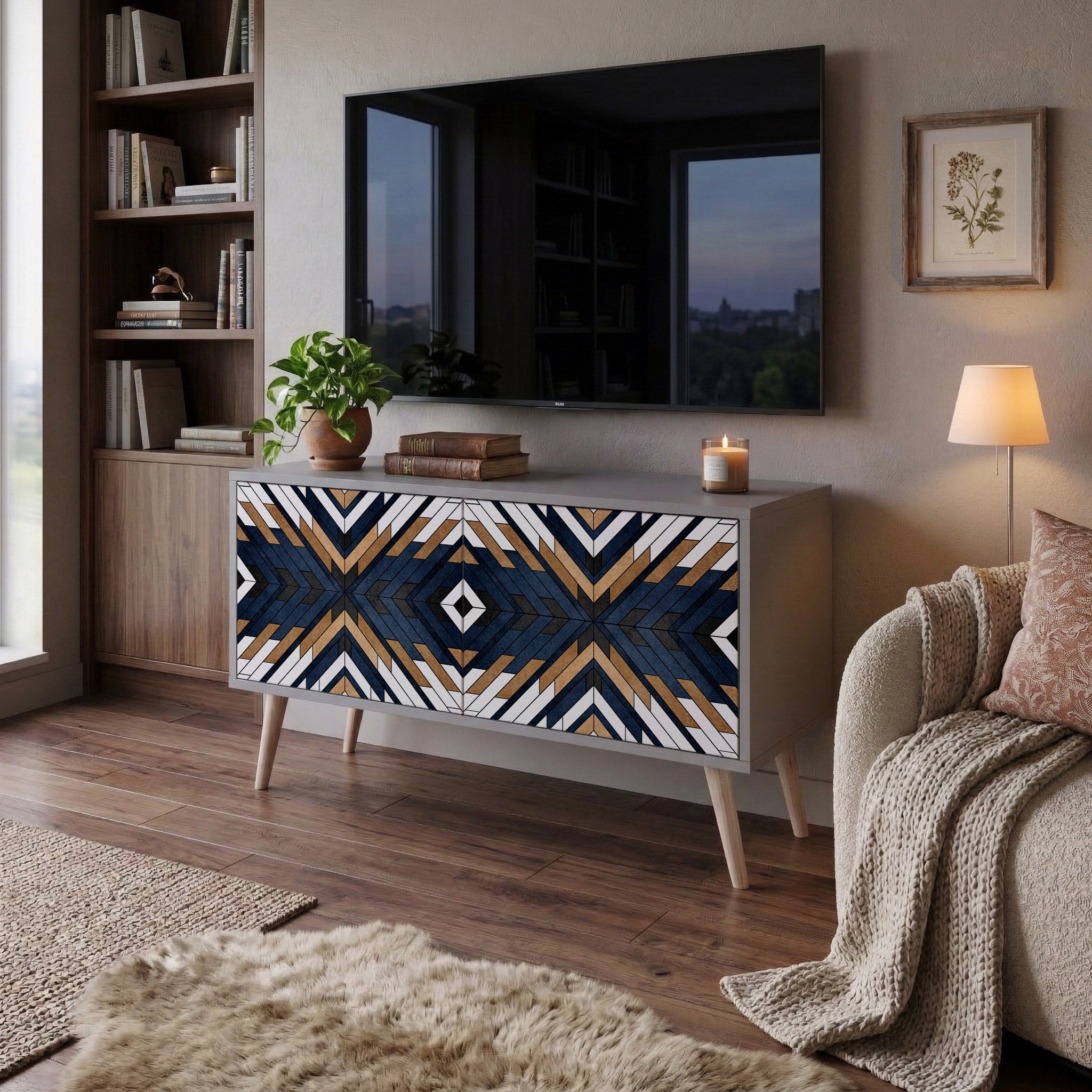 ARTFUL GEOMETRY Compact 2-Door TV Cabinet