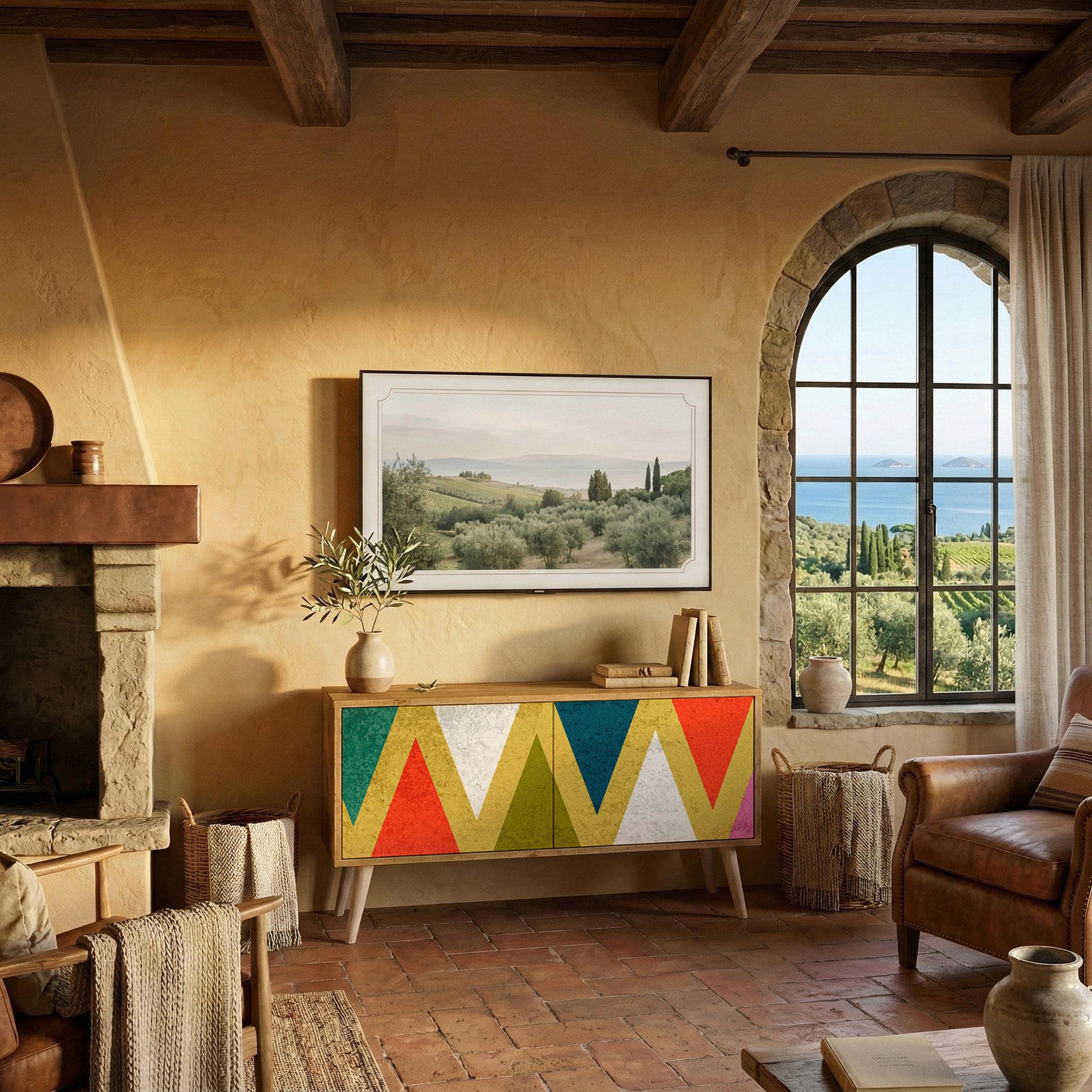 COLORFUL TRIANGLES Compact 2-Door TV Cabinet