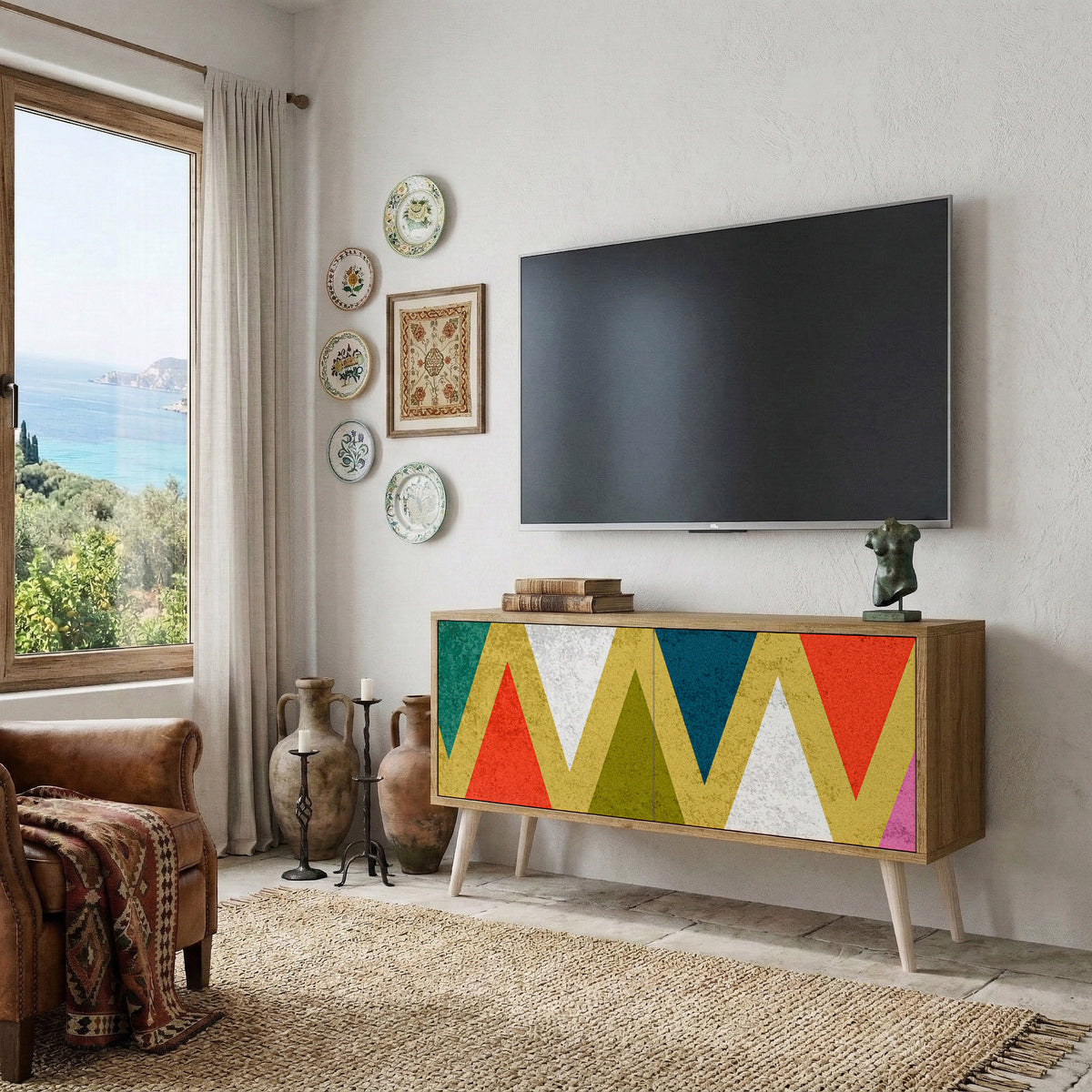 COLORFUL TRIANGLES Kompaktes 2-türiges TV-Lowboard