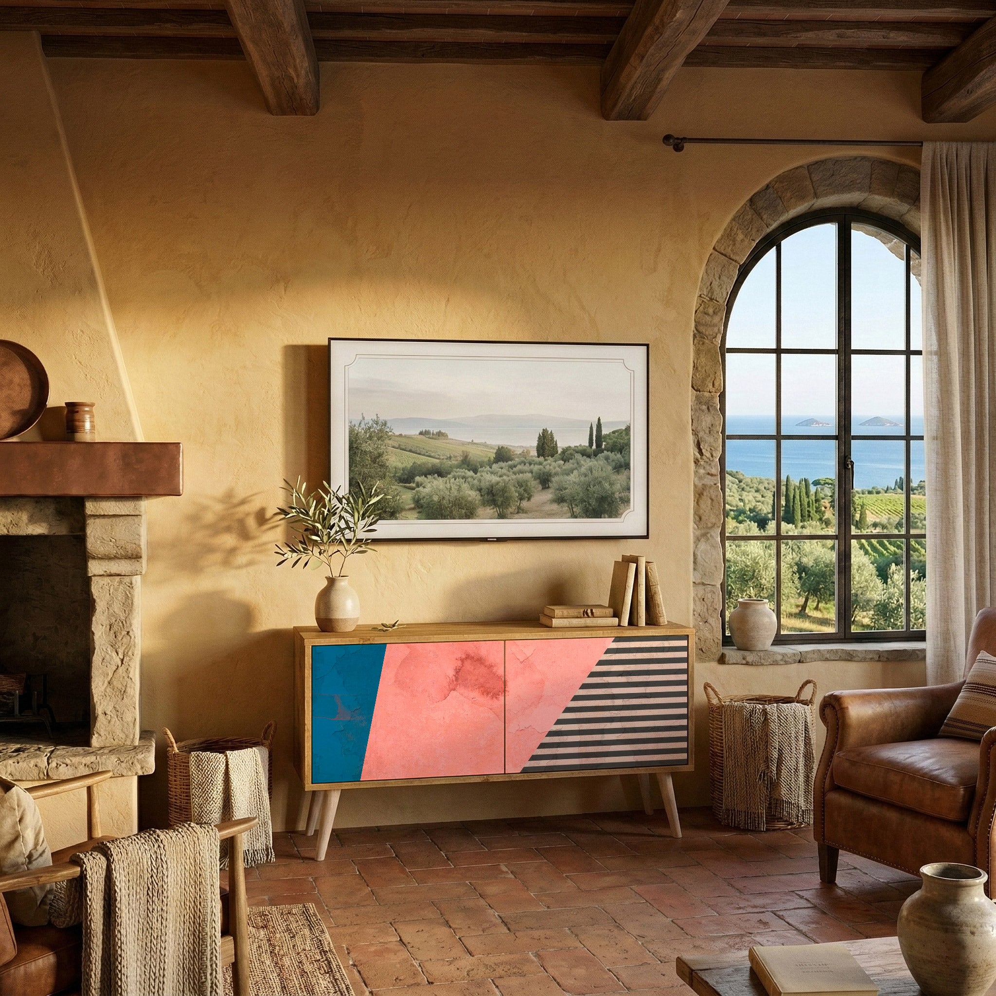 GLAMOROUS STRIPE Compact 2-Door TV Cabinet