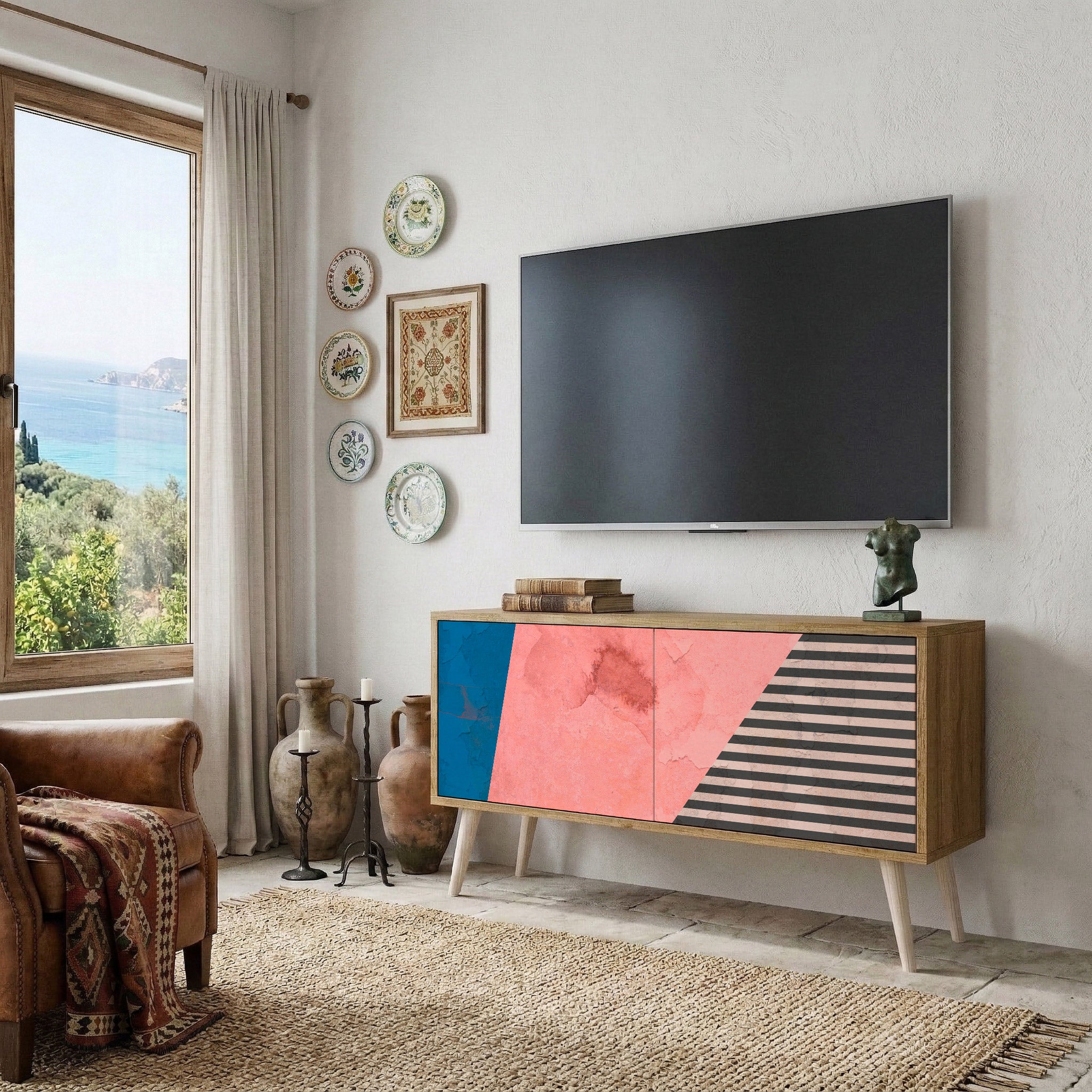 GLAMOROUS STRIPE Compact 2-Door TV Cabinet