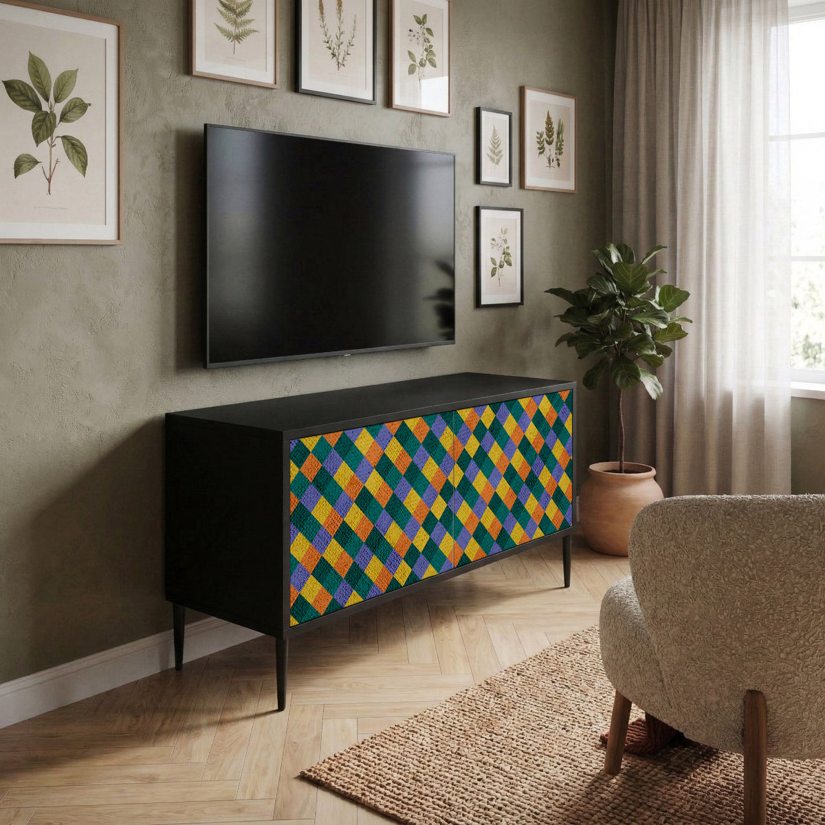 PAINTED SQUARES MIX Kompaktes 2-türiges TV-Lowboard