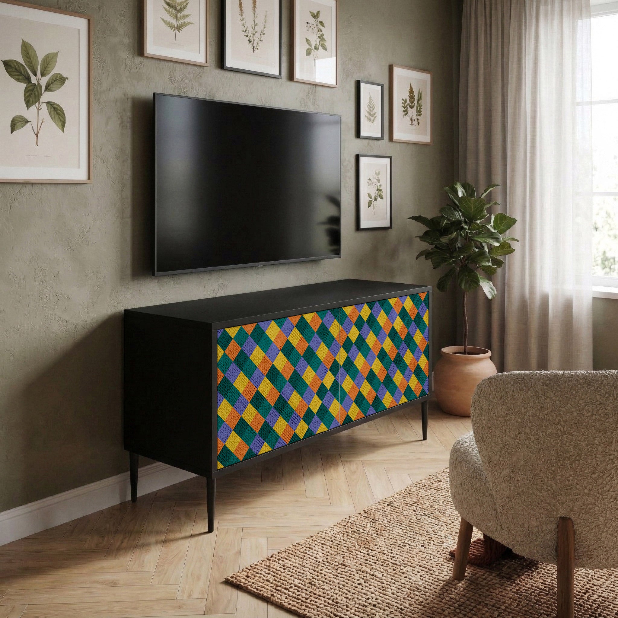 PAINTED SQUARES MIX Compact 2-Door TV Cabinet