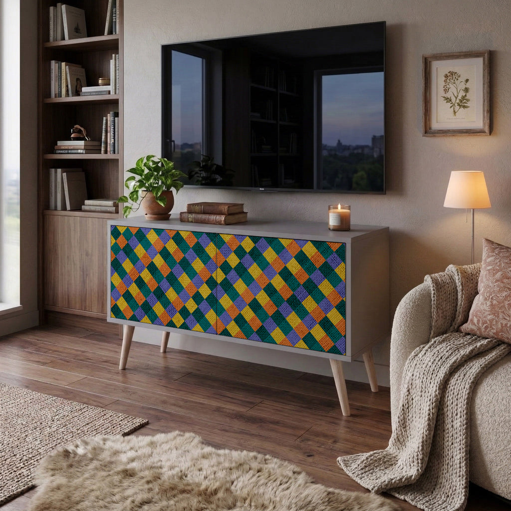 PAINTED SQUARES MIX Compact 2-Door TV Cabinet