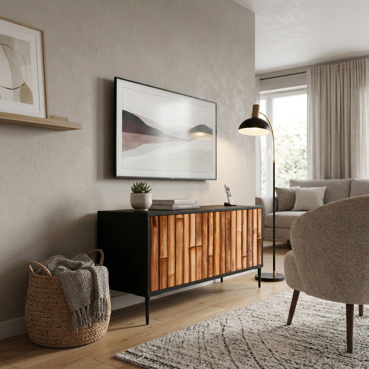 NATURAL WOOD Compact 2-Door TV Cabinet