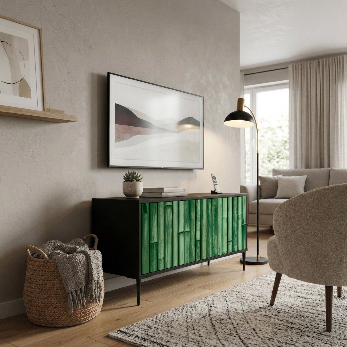NATURAL GREEN Compact 2-Door TV Cabinet