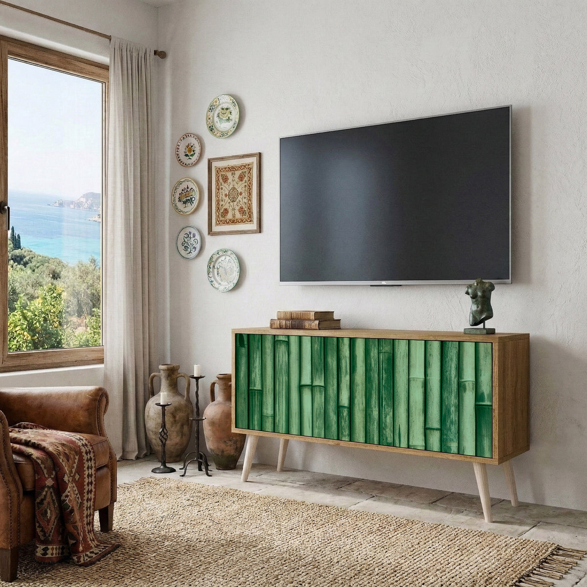 NATURAL GREEN Kompaktes 2-türiges TV-Lowboard