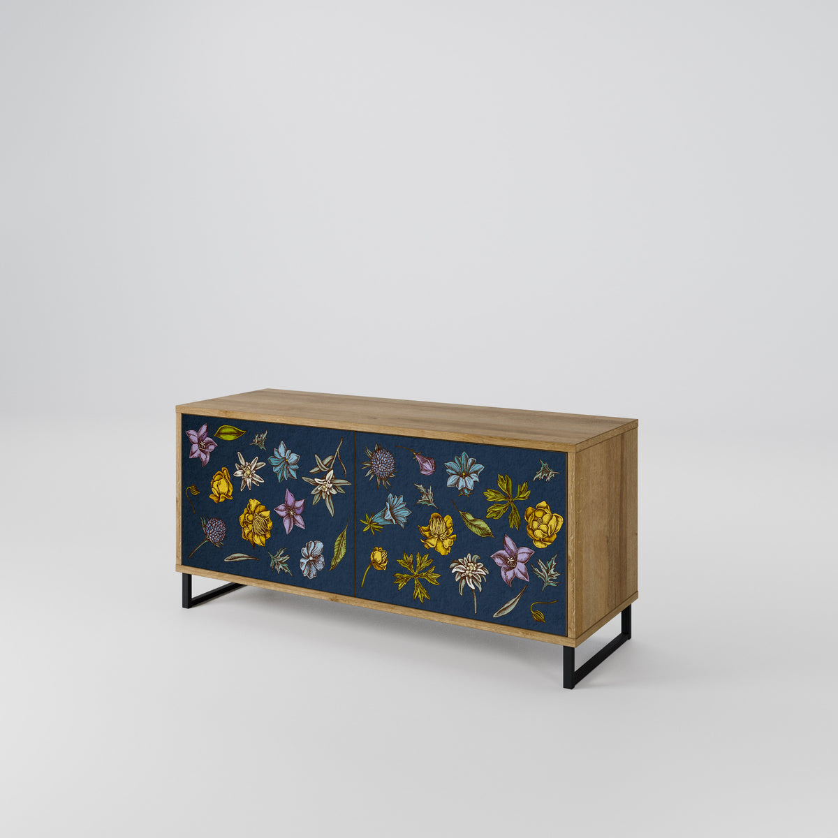 FLOWERS ON NAVY BLUE Kompaktes 2-türiges TV-Lowboard