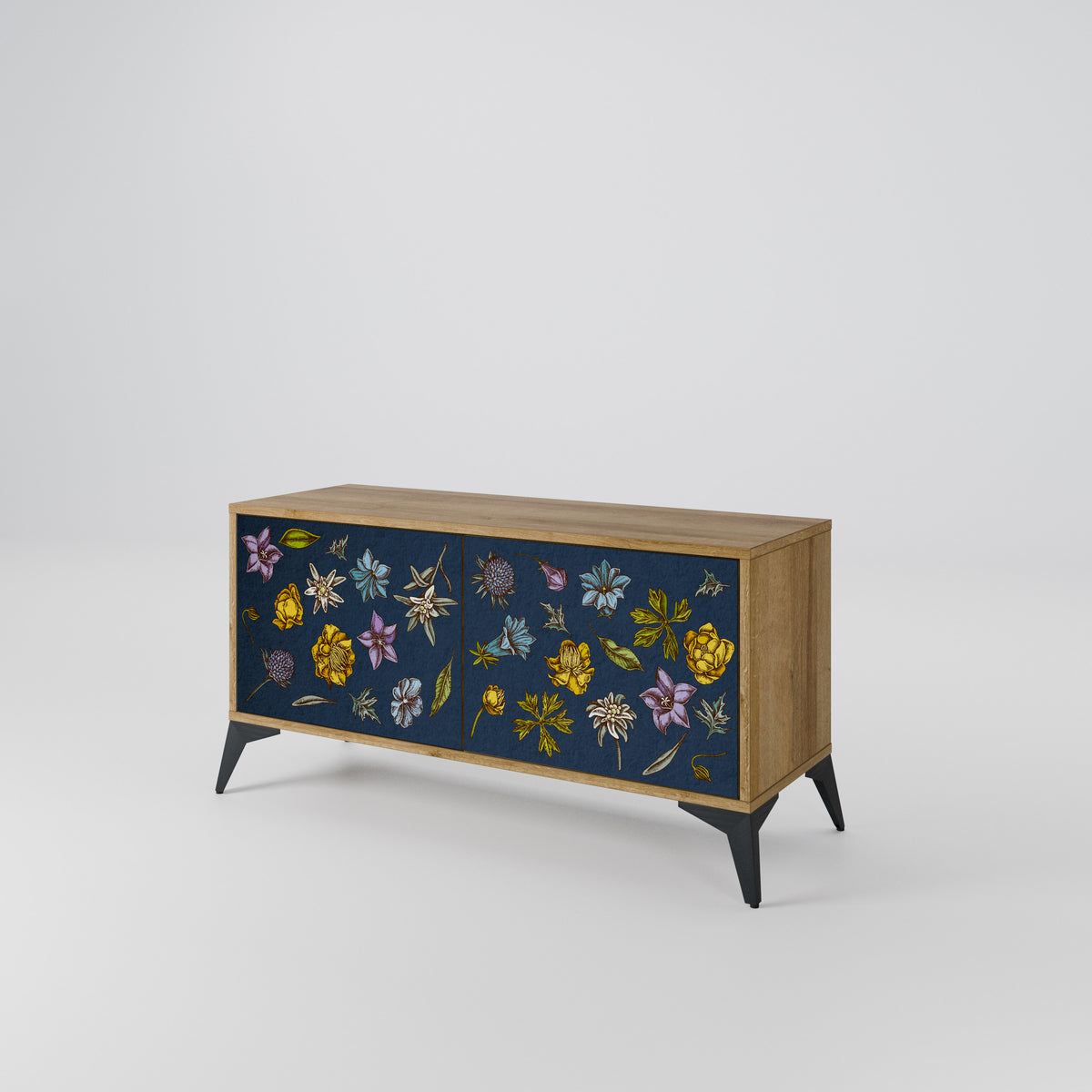 FLOWERS ON NAVY BLUE Kompaktes 2-türiges TV-Lowboard