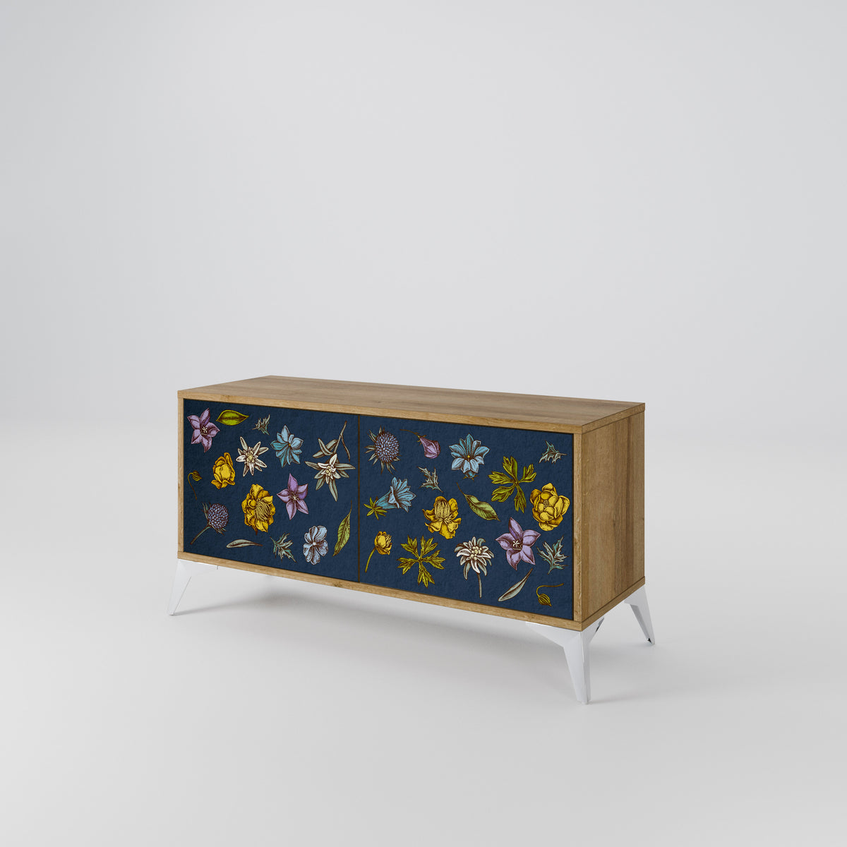 FLOWERS ON NAVY BLUE Kompaktes 2-türiges TV-Lowboard