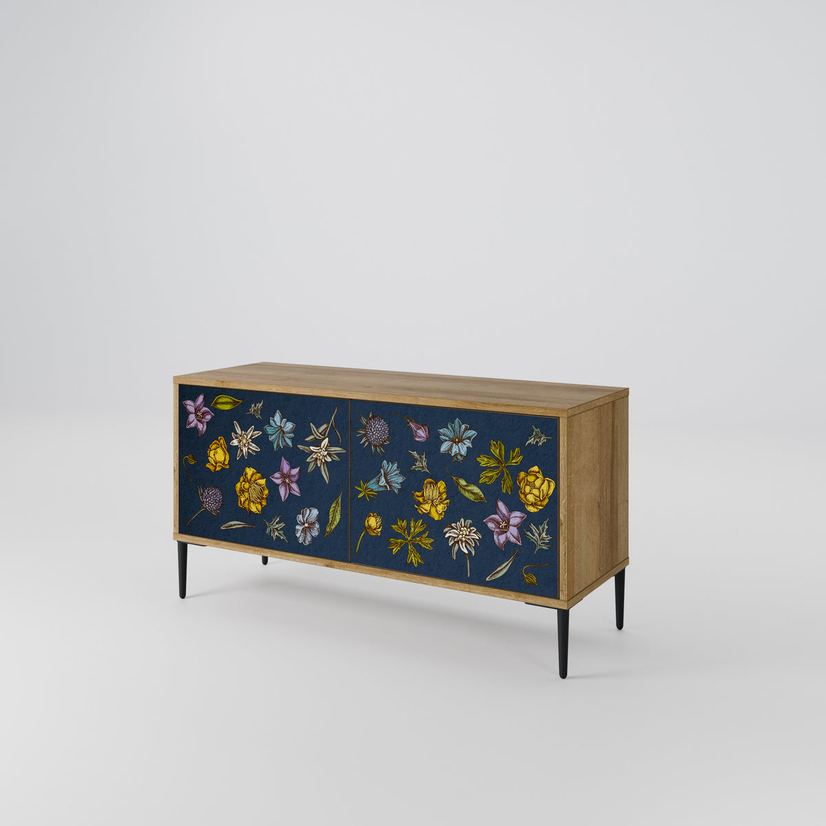 FLOWERS ON NAVY BLUE Kompaktes 2-türiges TV-Lowboard