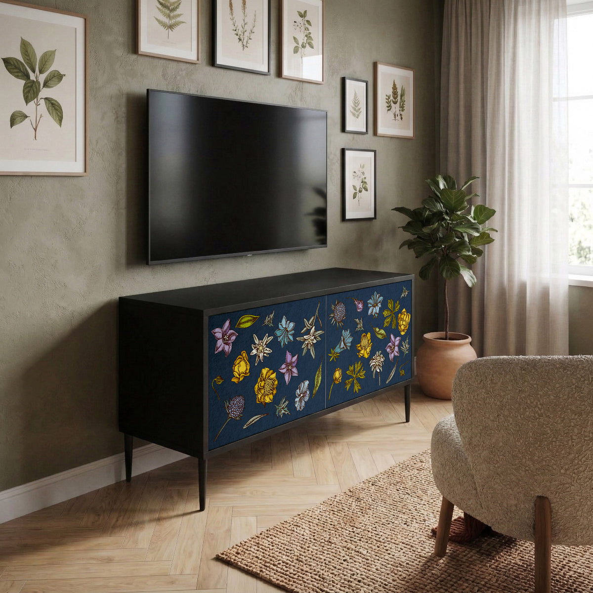 FLOWERS ON NAVY BLUE Kompaktes 2-türiges TV-Lowboard