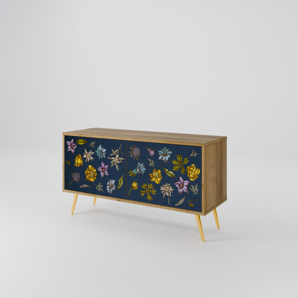 FLOWERS ON NAVY BLUE Kompaktes 2-türiges TV-Lowboard