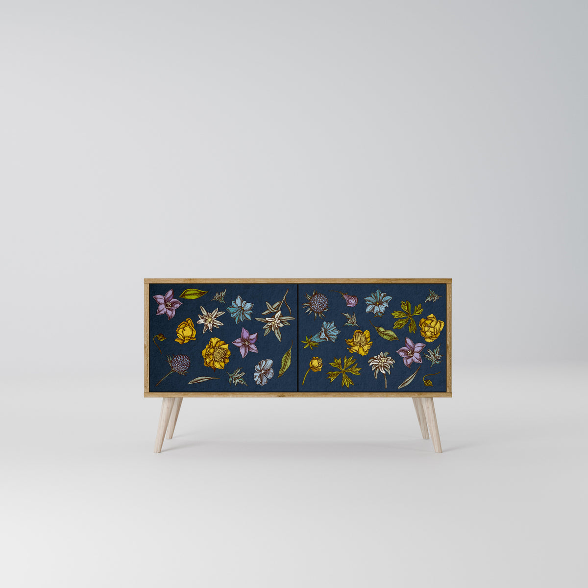 FLOWERS ON NAVY BLUE Kompaktes 2-türiges TV-Lowboard