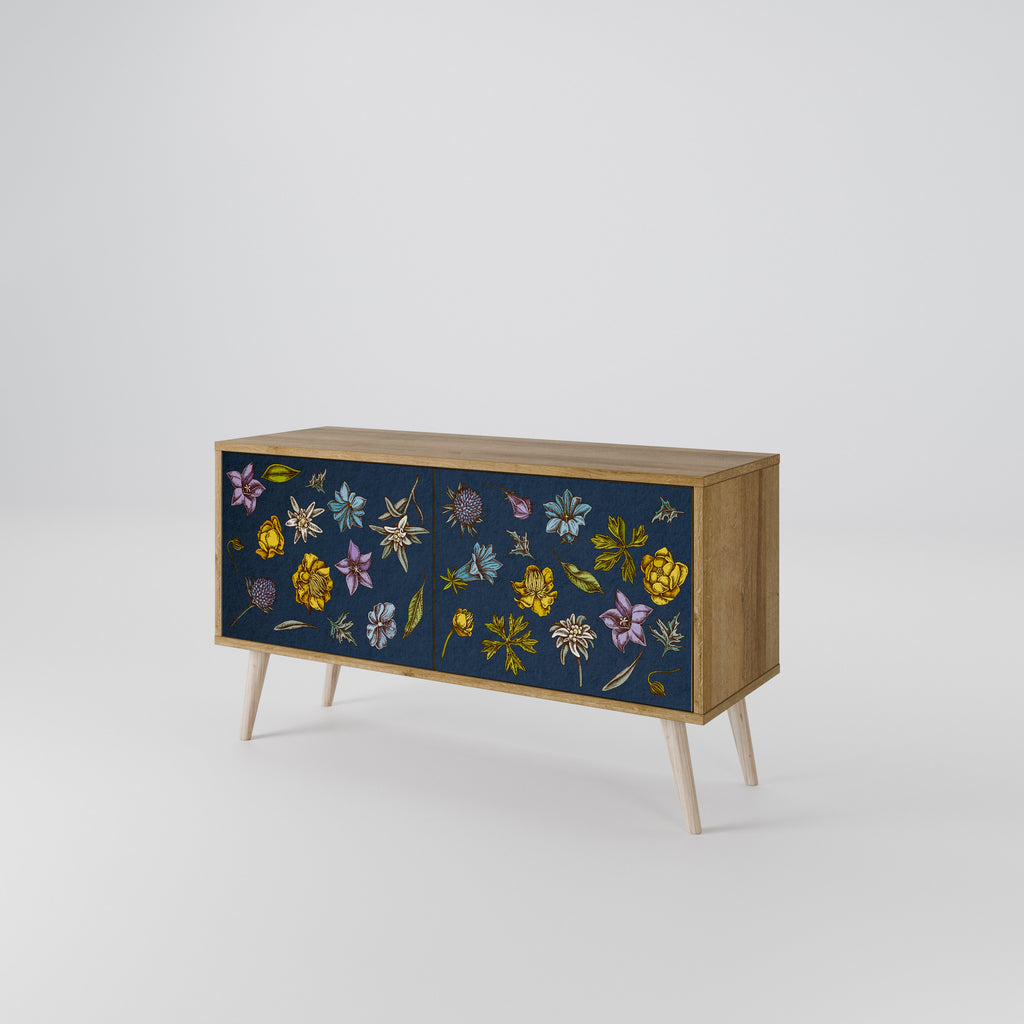 FLOWERS ON NAVY BLUE Compact 2-Door TV Cabinet
