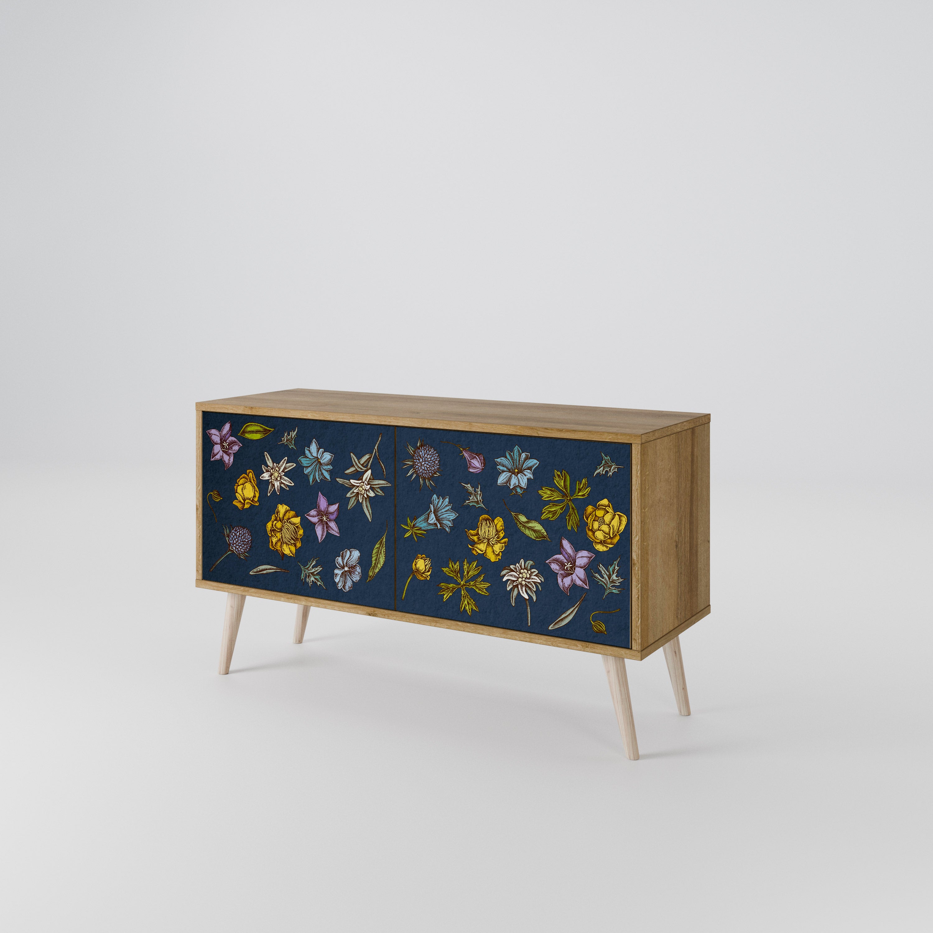 FLOWERS ON NAVY BLUE Compact 2-Door TV Cabinet