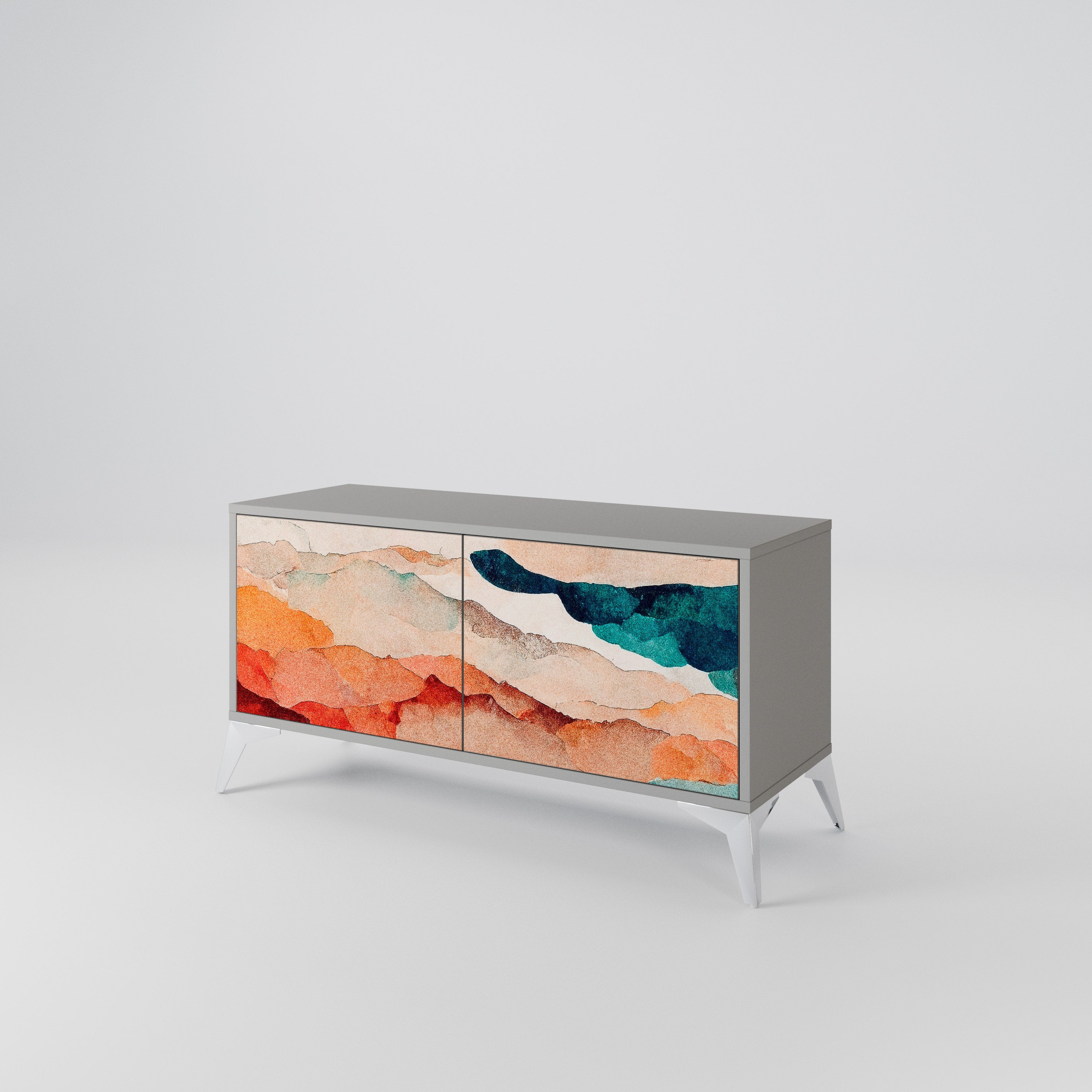 ABSTRACT LANDSCAPE Compact 2-Door TV Cabinet