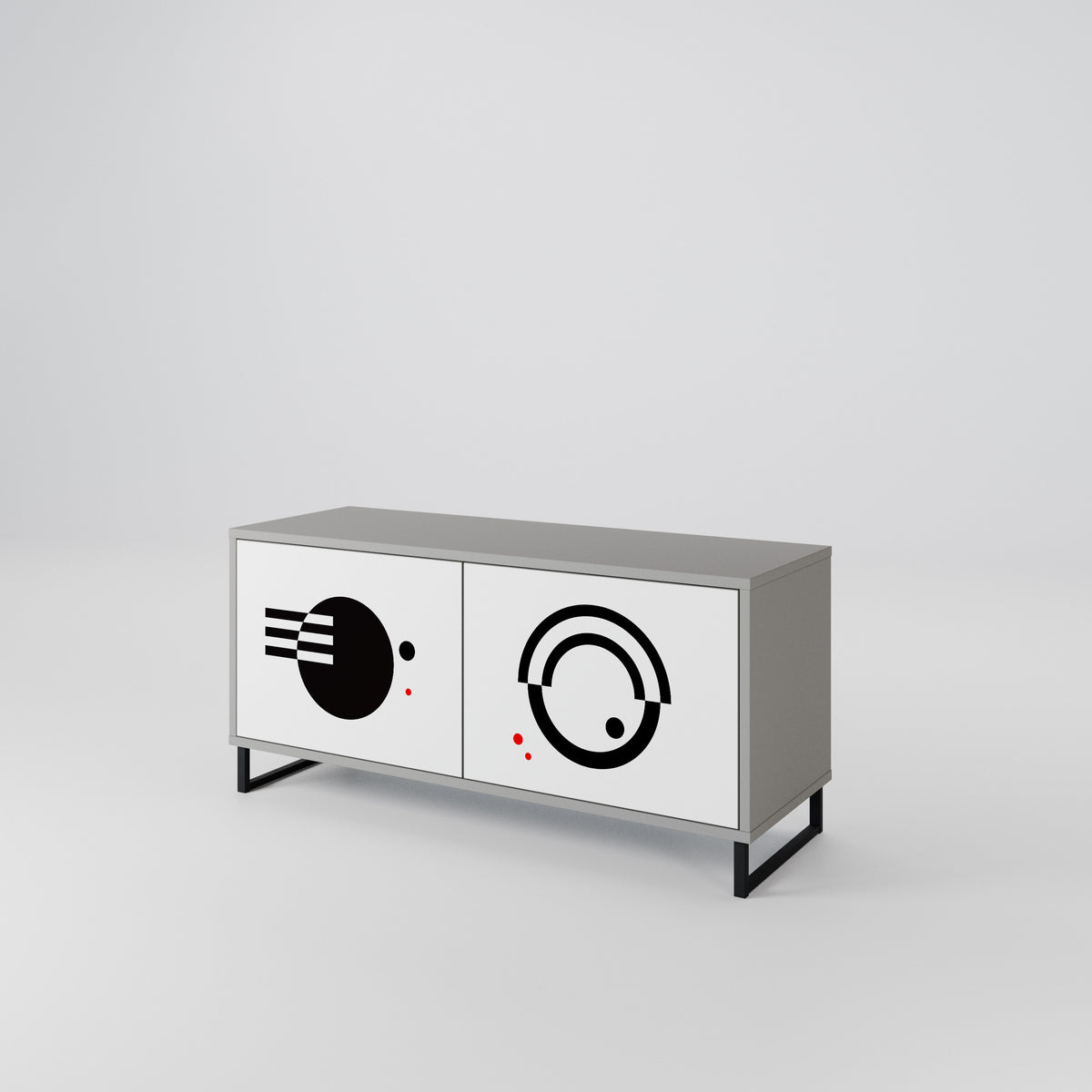 BLACK AND WHITE COMBINATION Compact 2-Door TV Cabinet