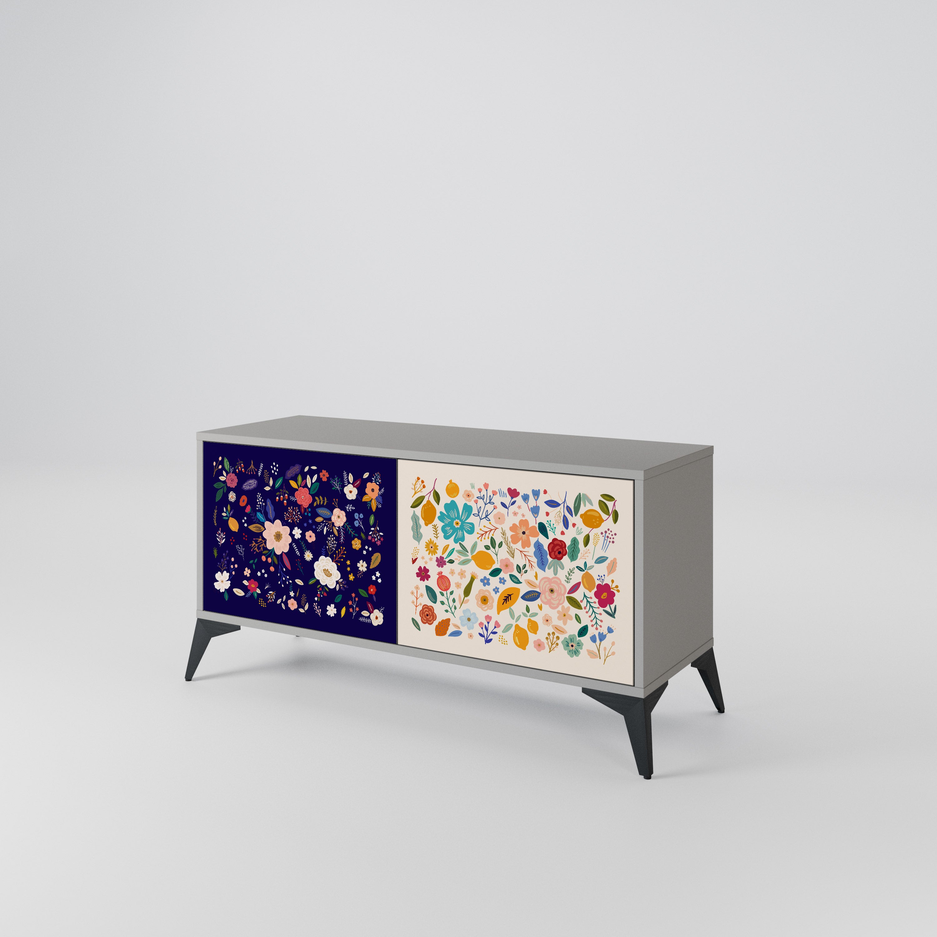FLORAL COMBINATION Compact 2-Door TV Cabinet