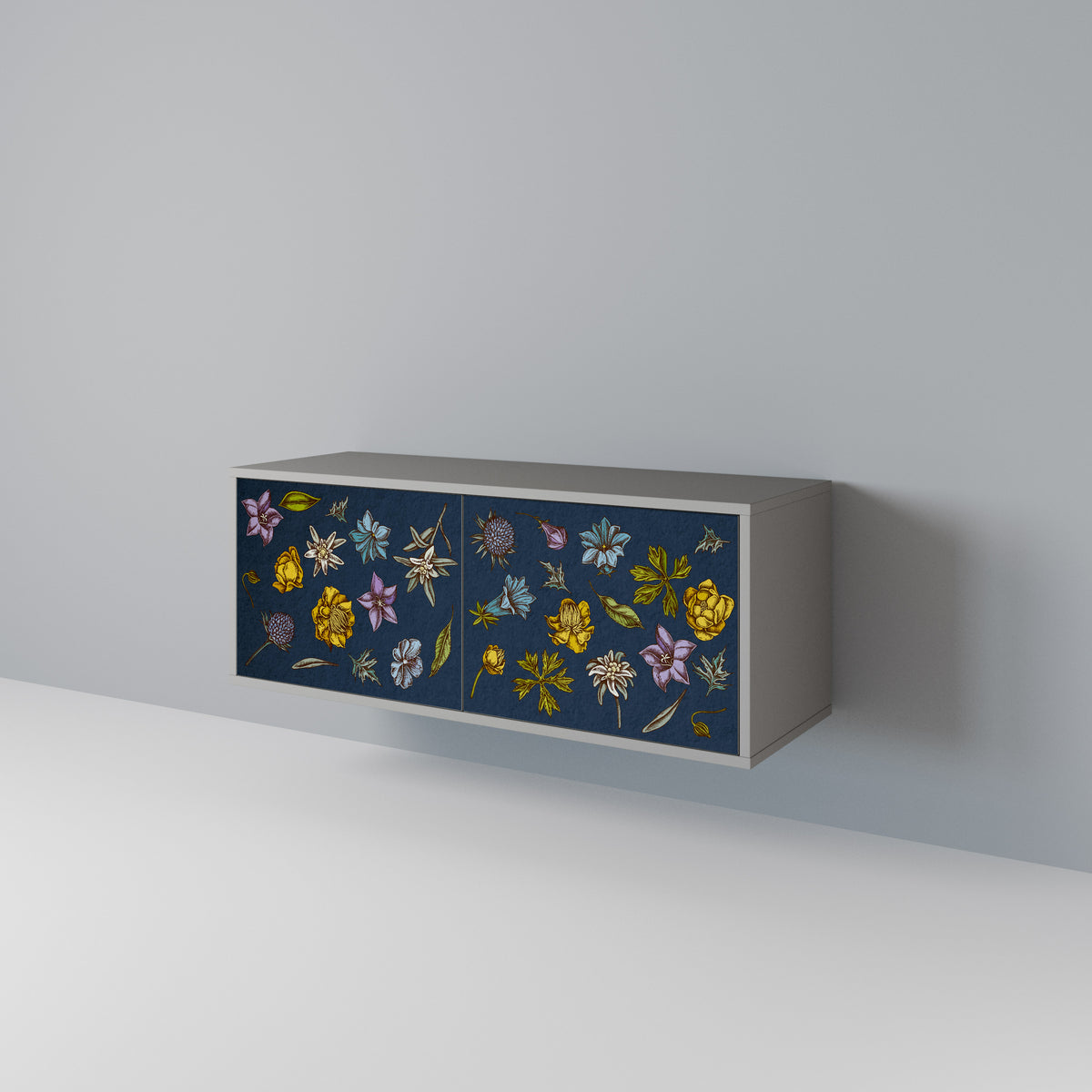 FLOWERS ON NAVY BLUE Kompaktes 2-türiges TV-Lowboard