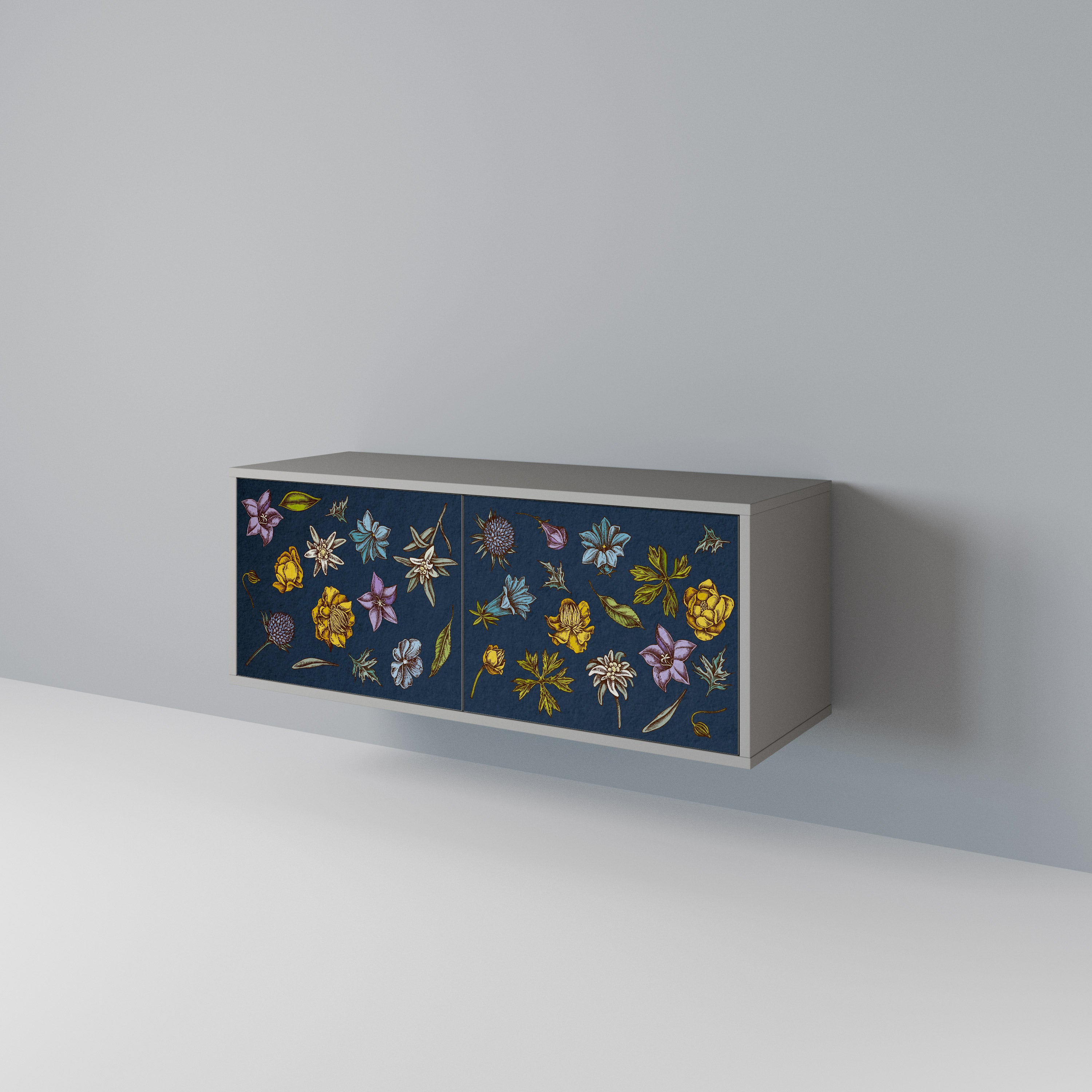 FLOWERS ON NAVY BLUE Compact 2-Door TV Cabinet