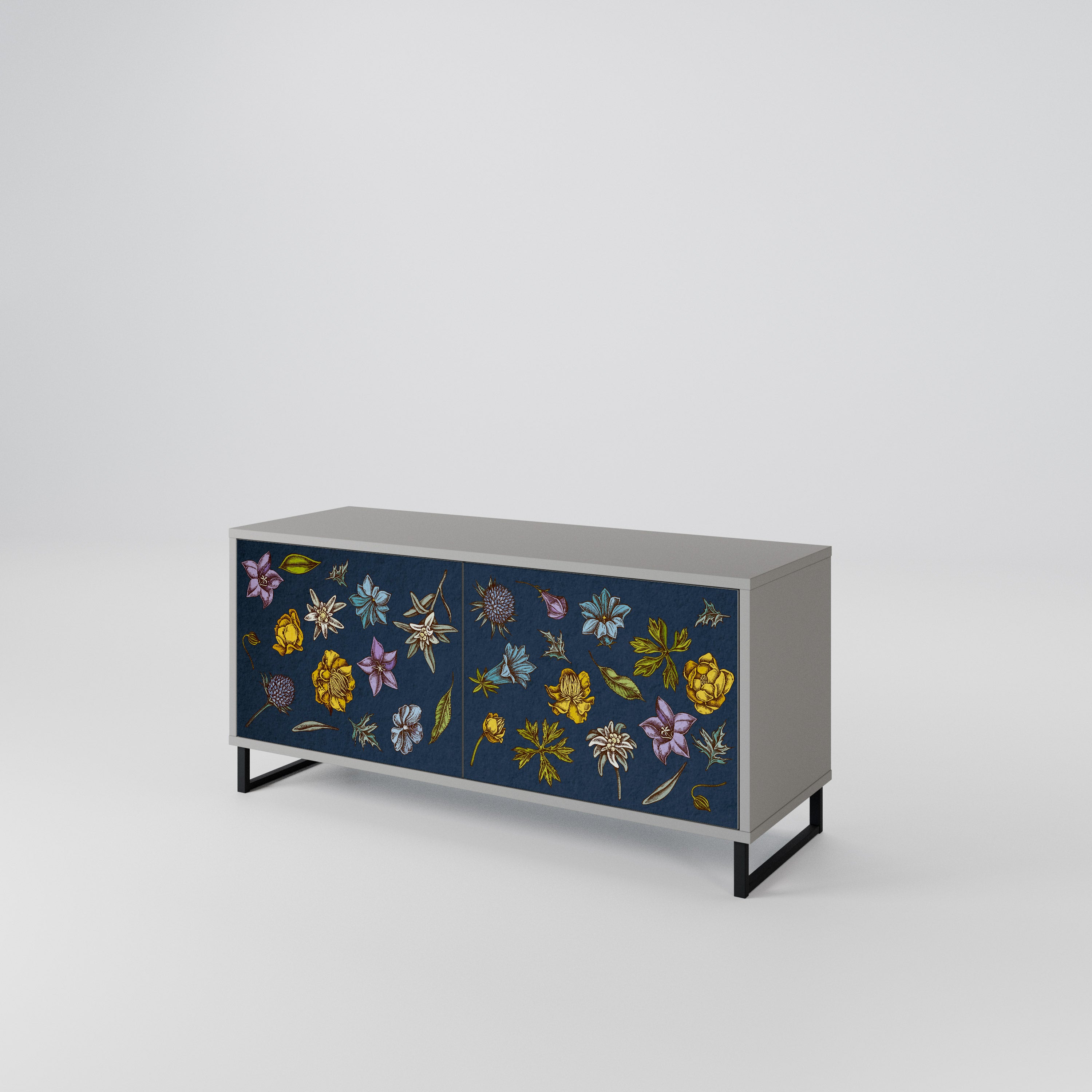 FLOWERS ON NAVY BLUE Compact 2-Door TV Cabinet