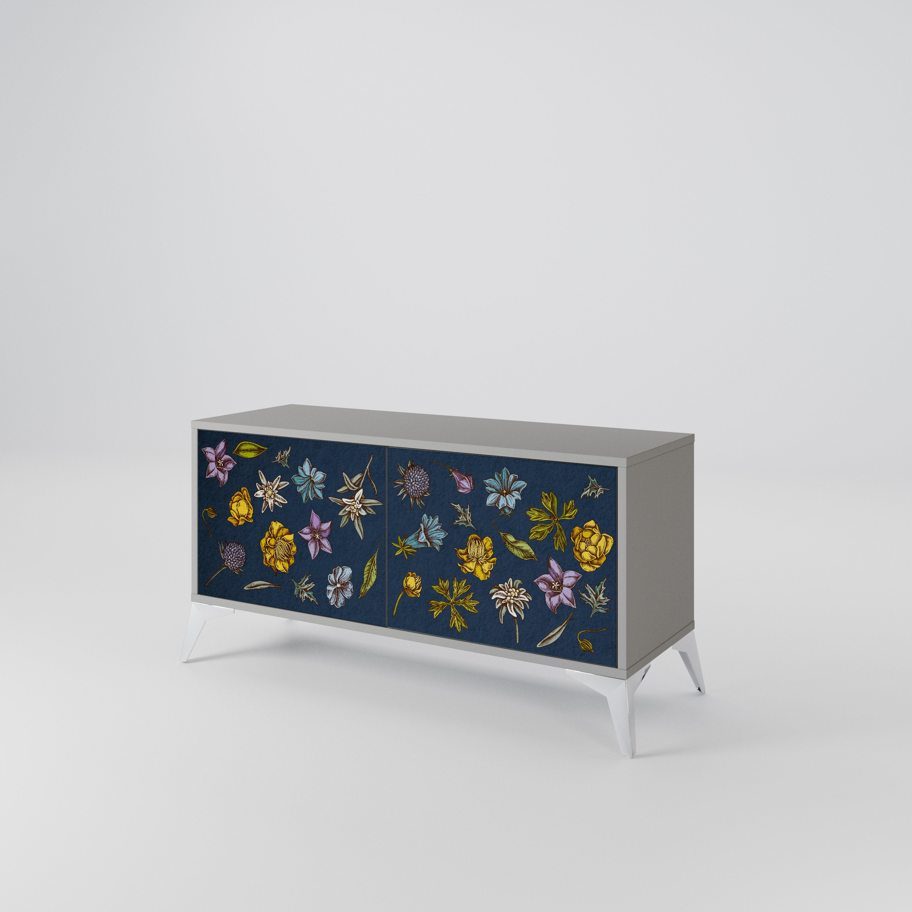 FLOWERS ON NAVY BLUE Compact 2-Door TV Cabinet