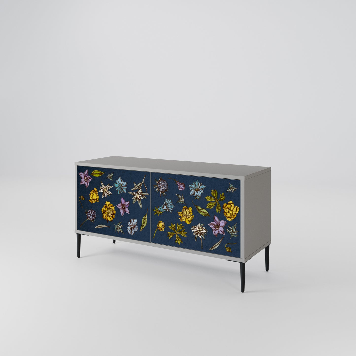 FLOWERS ON NAVY BLUE Kompaktes 2-türiges TV-Lowboard