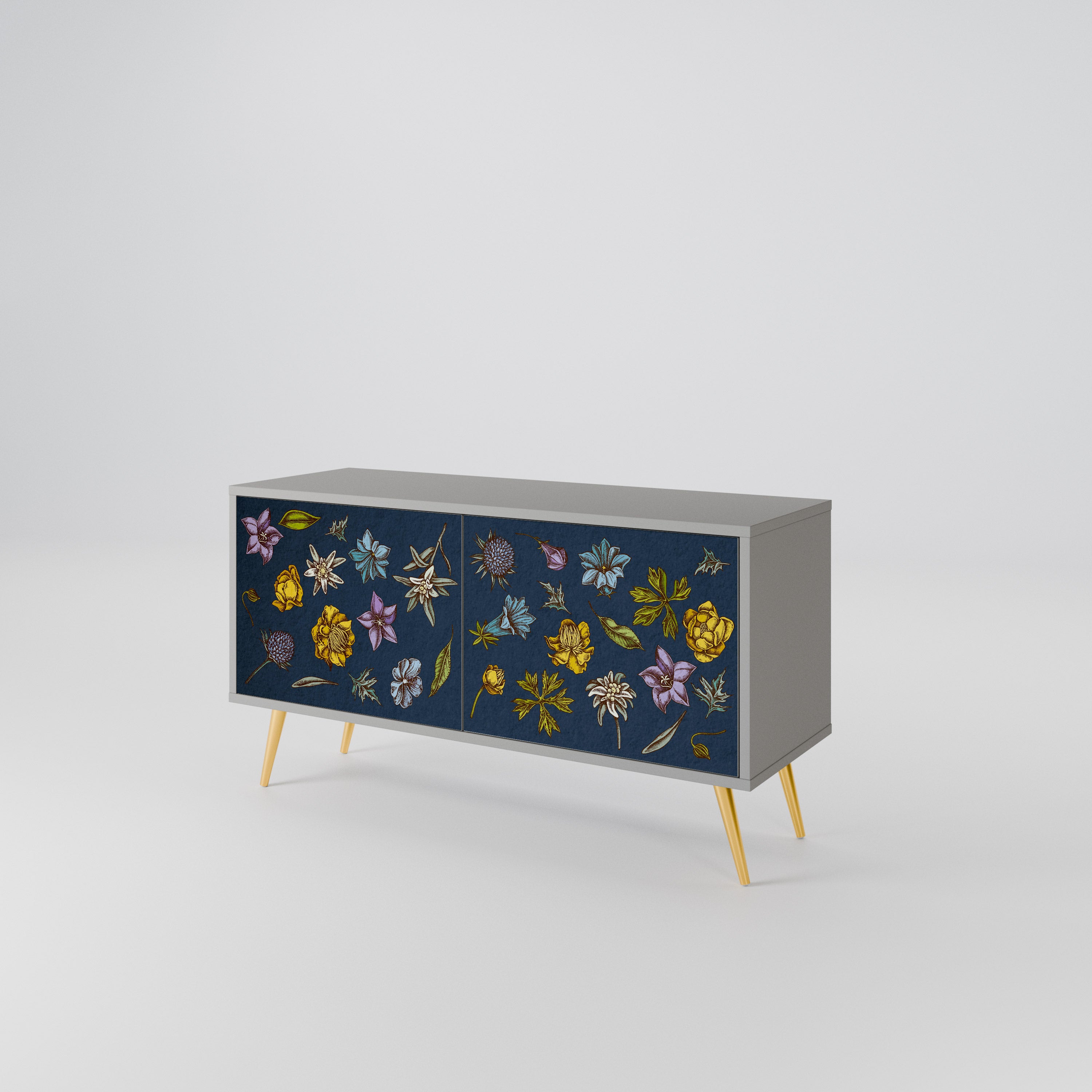 FLOWERS ON NAVY BLUE Compact 2-Door TV Cabinet