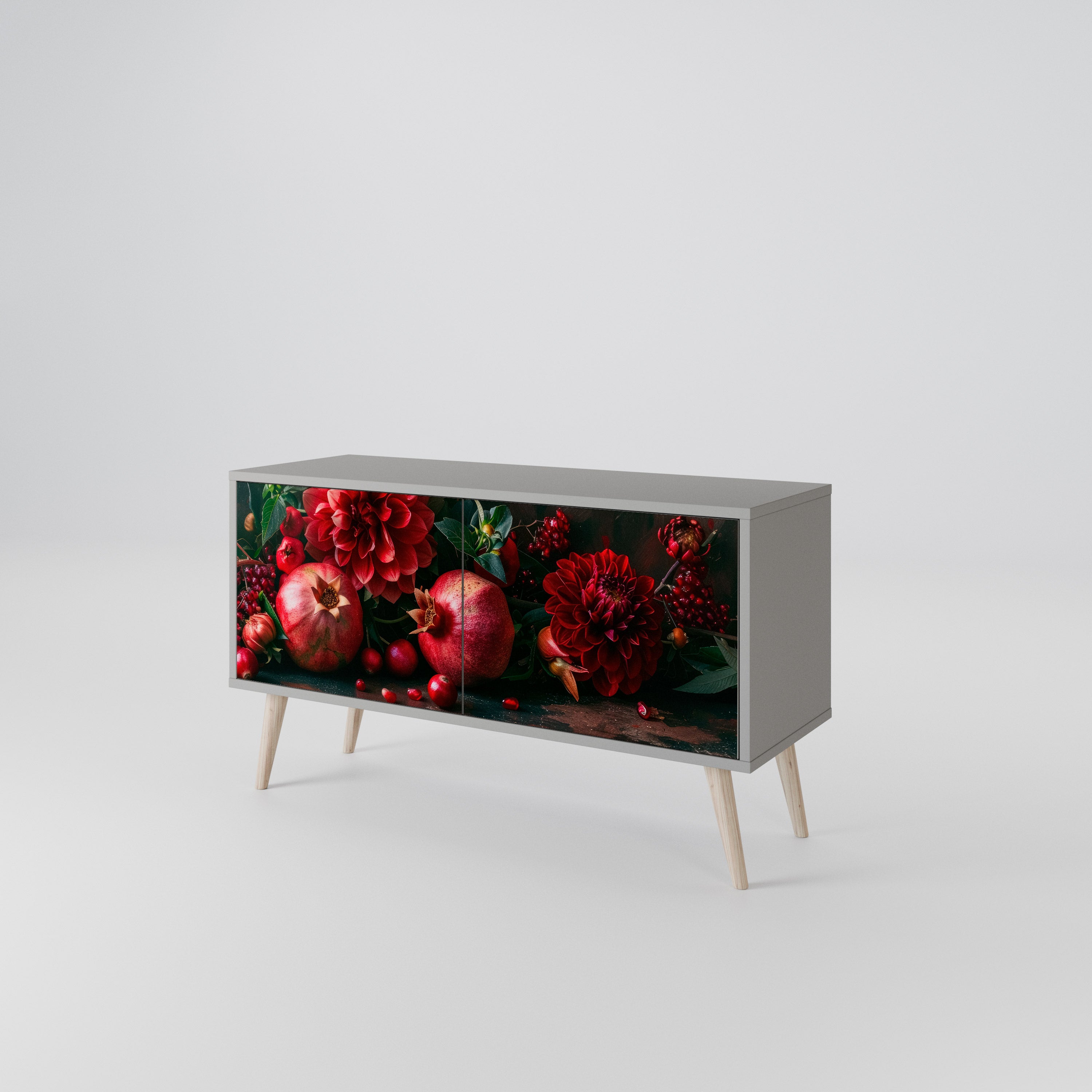 DAHLIAS AND POMEGRANATES Compact 2-Door TV Cabinet