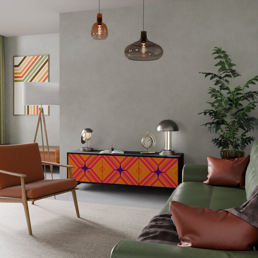 GEOMETRIC BRILLIANCE TV-Lowboard mit 3 Türen in Schwarz