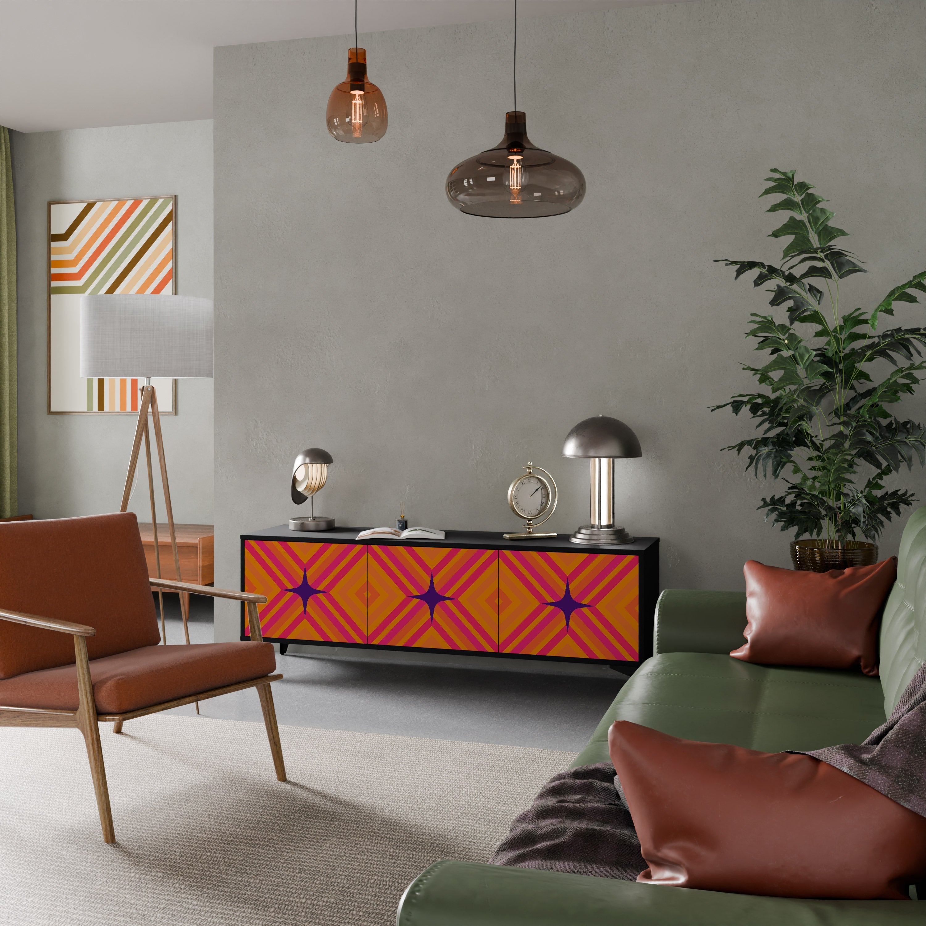 GEOMETRIC BRILLIANCE TV-Lowboard mit 3 Türen in Schwarz