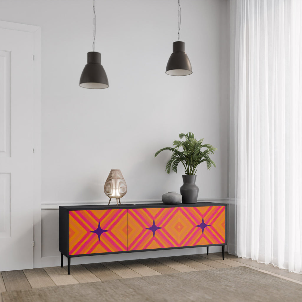 GEOMETRIC BRILLIANCE TV-Lowboard mit 3 Türen in Schwarz