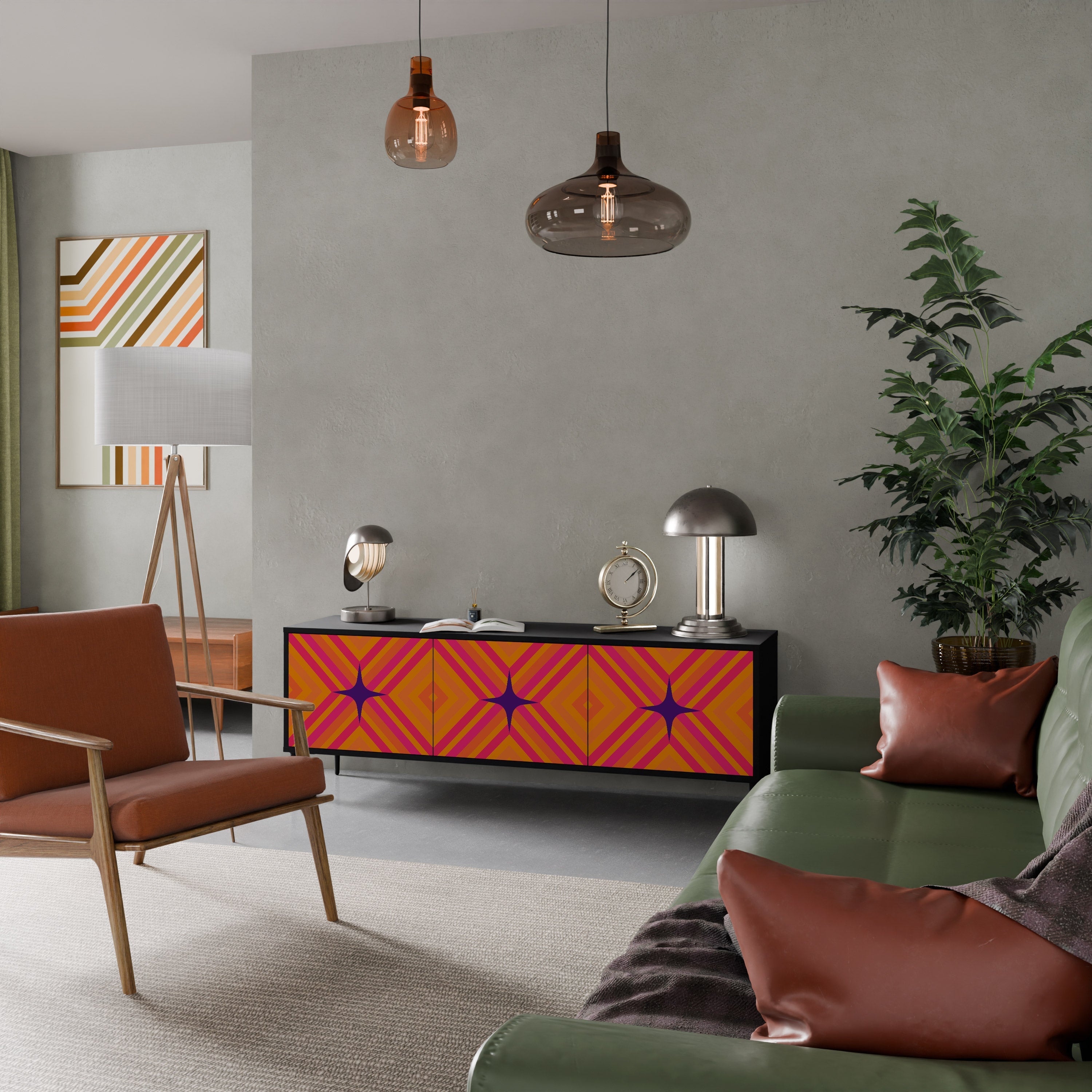 GEOMETRIC BRILLIANCE TV-Lowboard mit 3 Türen in Schwarz