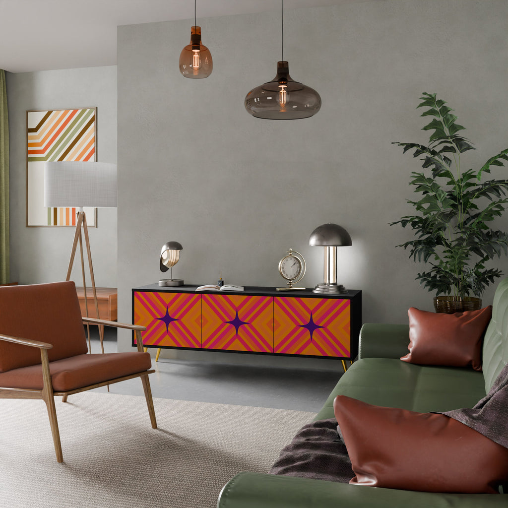 GEOMETRIC BRILLIANCE TV-Lowboard mit 3 Türen in Schwarz