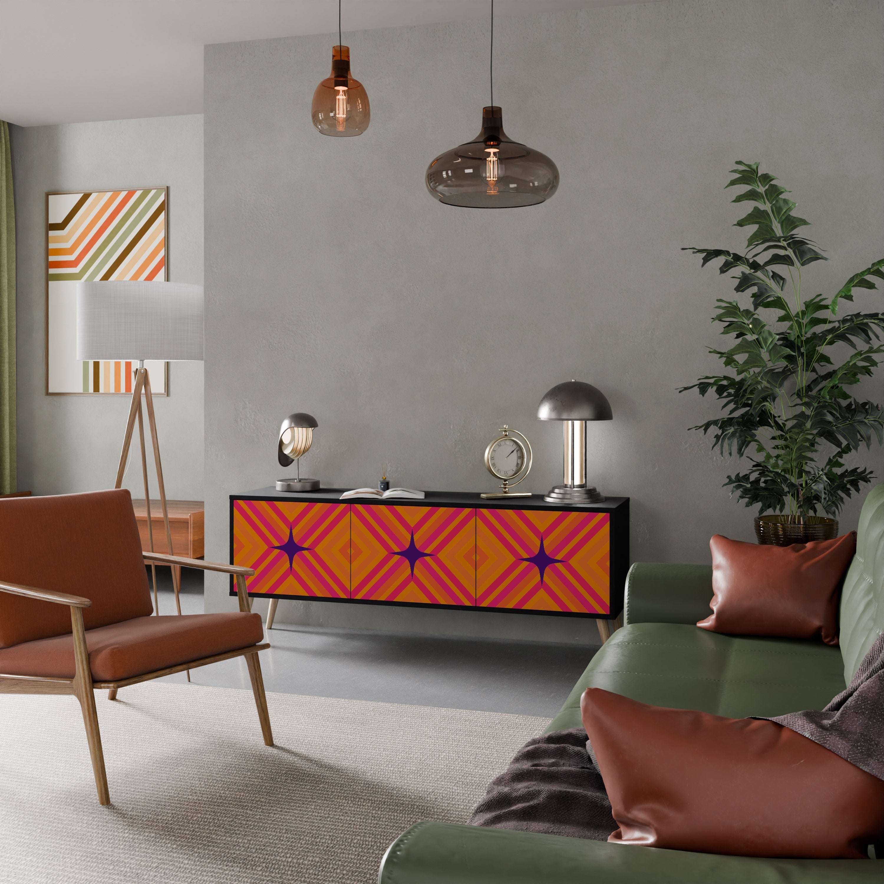 GEOMETRIC BRILLIANCE TV-Lowboard mit 3 Türen in Schwarz