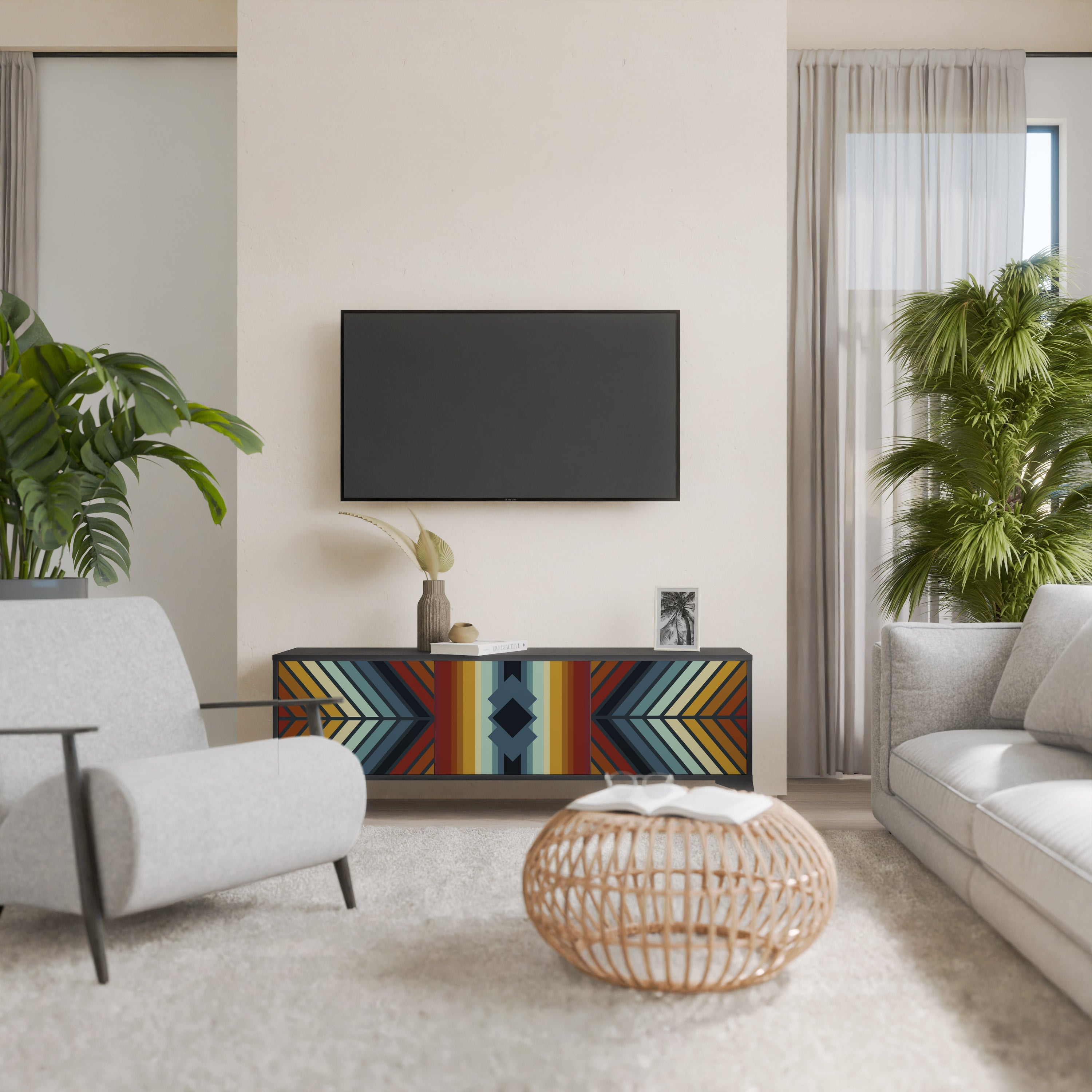 INDIGENOUS ZIGZAG TV-Lowboard mit 3 Türen in Schwarz