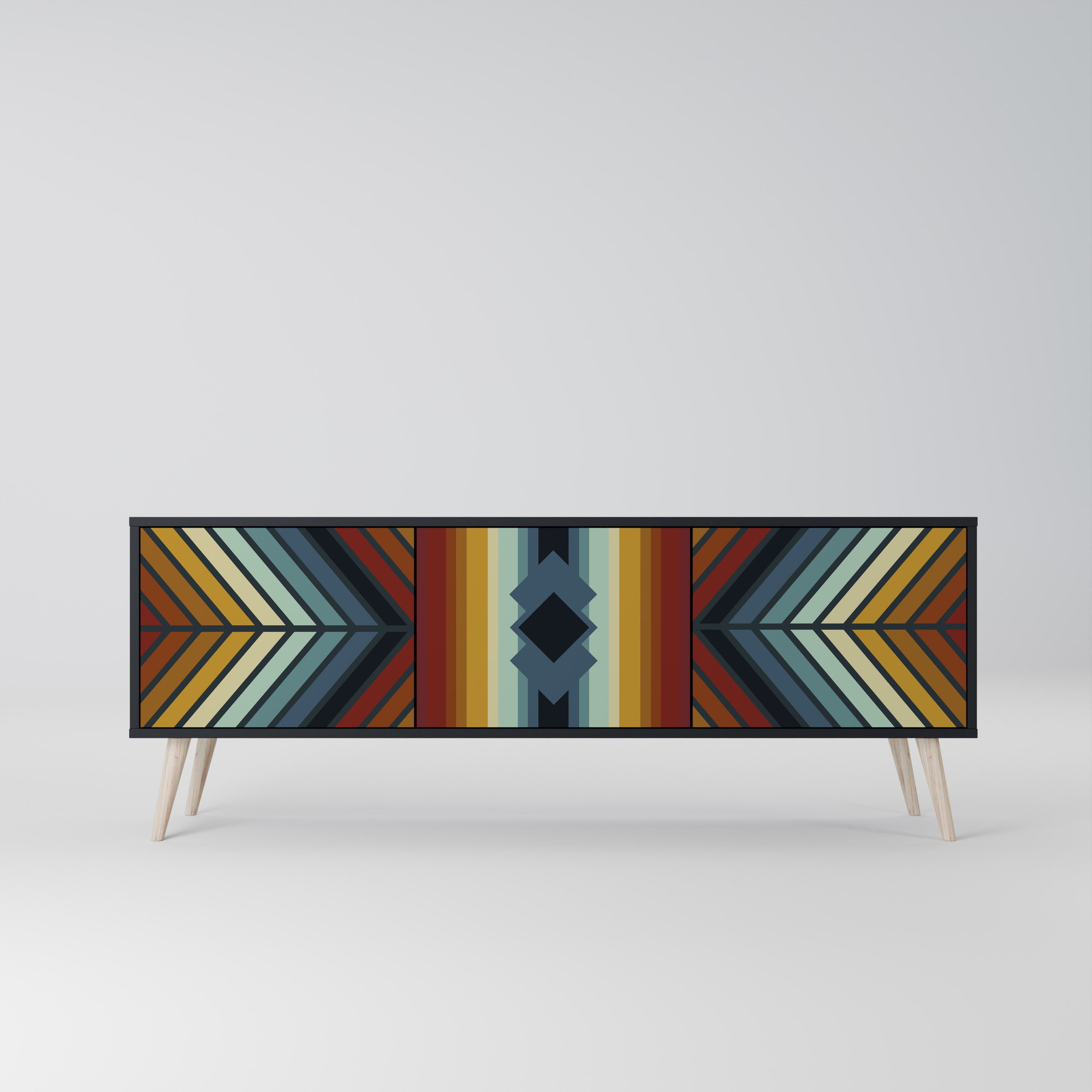 INDIGENOUS ZIGZAG TV-Lowboard mit 3 Türen in Schwarz