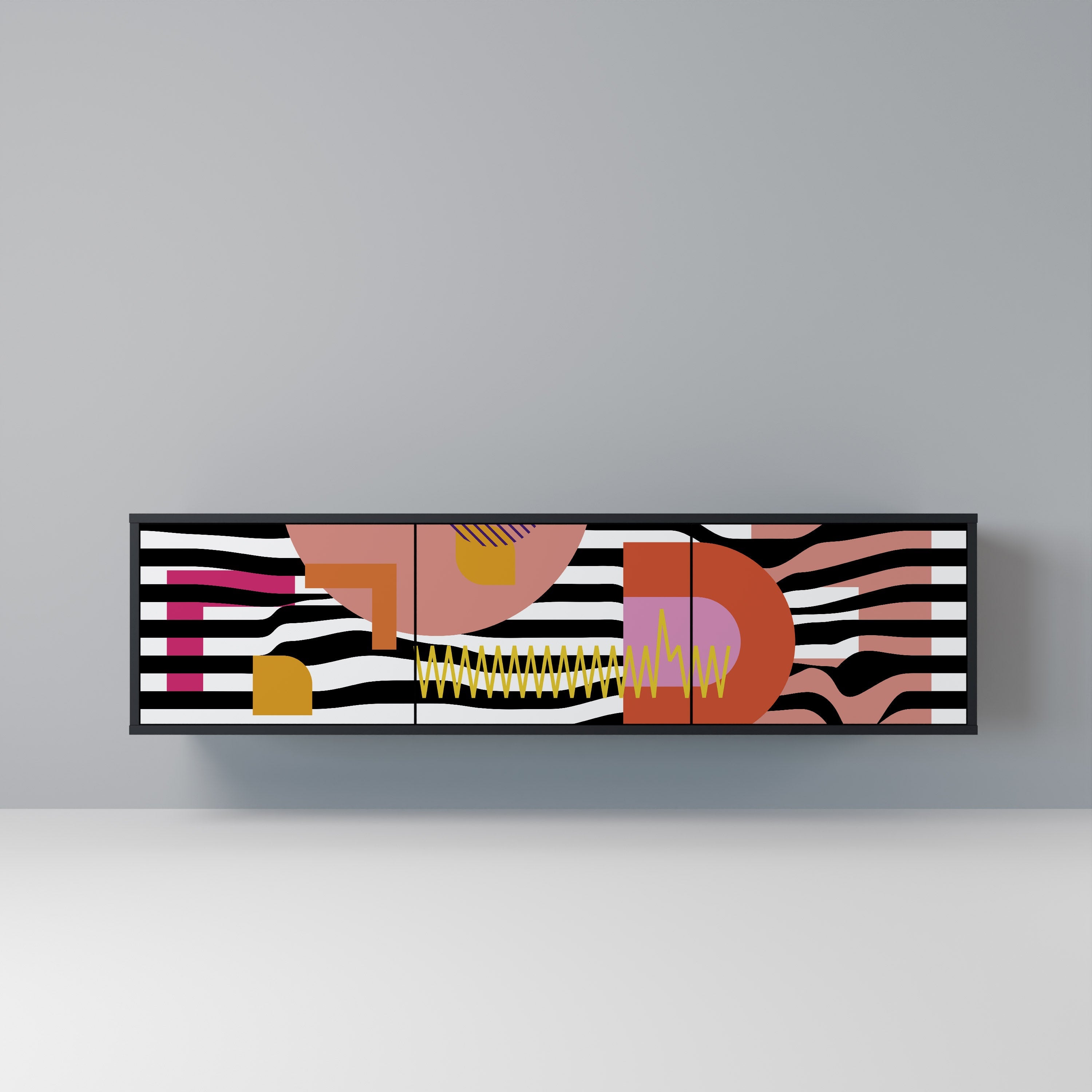 CHROMATIC ABSTRACT TV-Lowboard mit 3 Türen in Schwarz