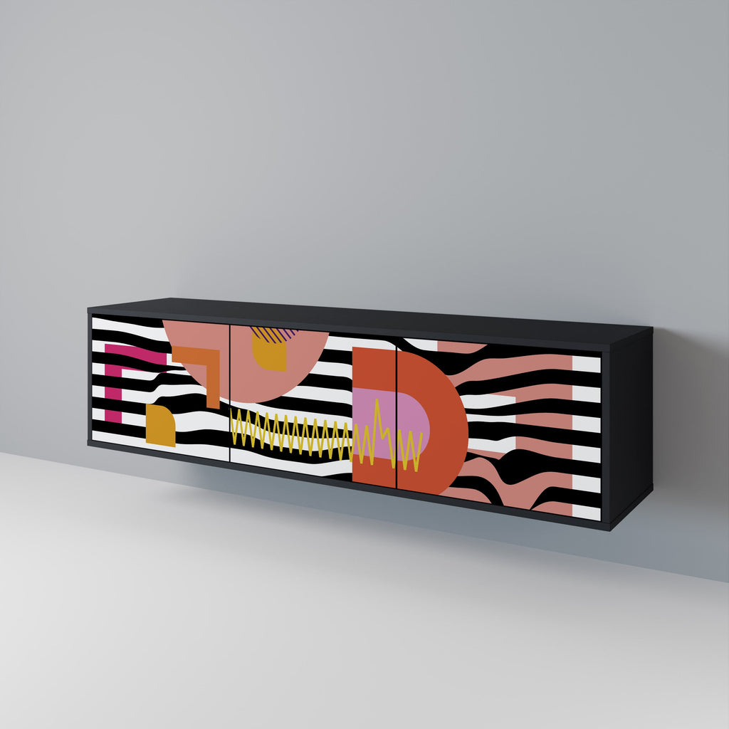 CHROMATIC ABSTRACT TV-Lowboard mit 3 Türen in Schwarz