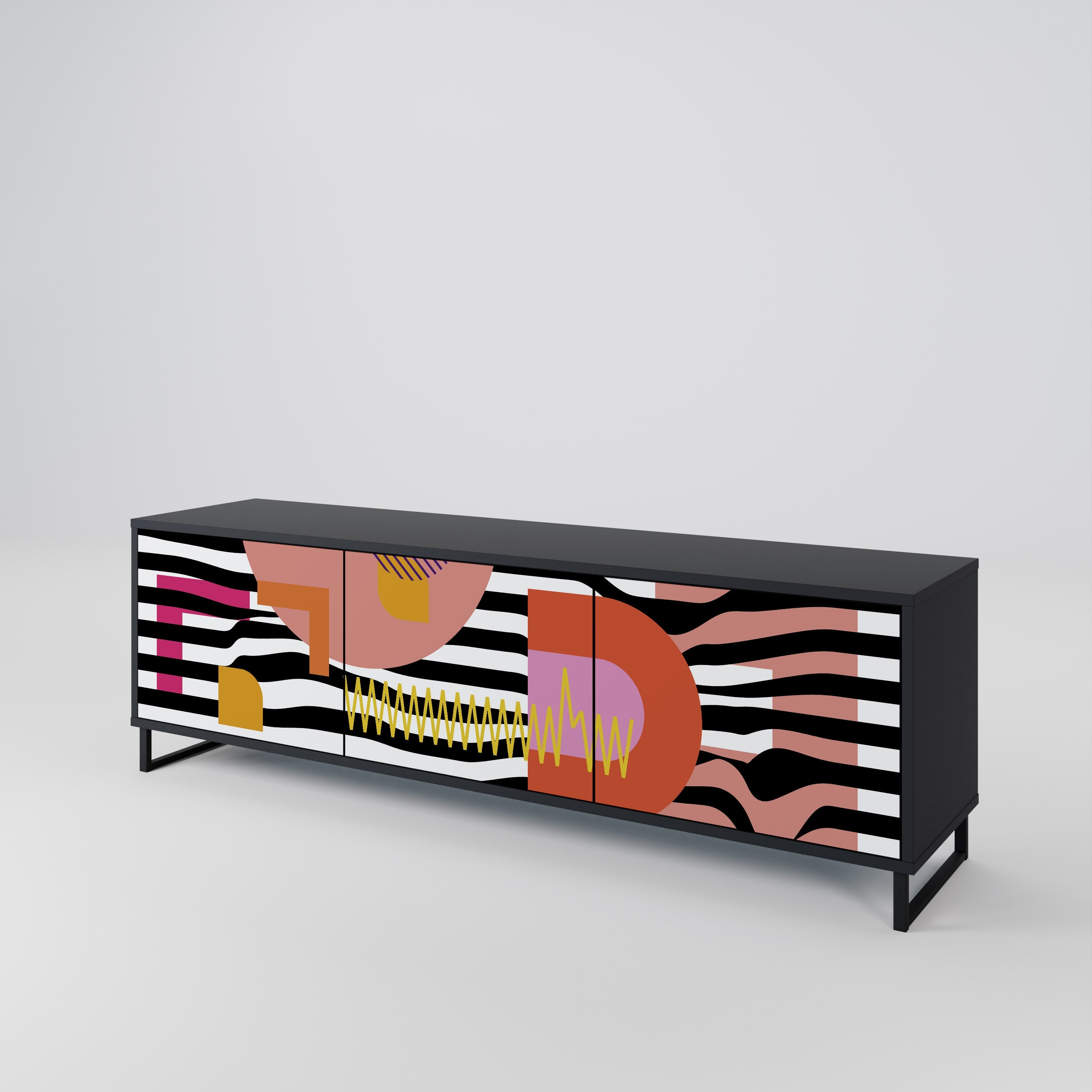 CHROMATIC ABSTRACT TV-Lowboard mit 3 Türen in Schwarz