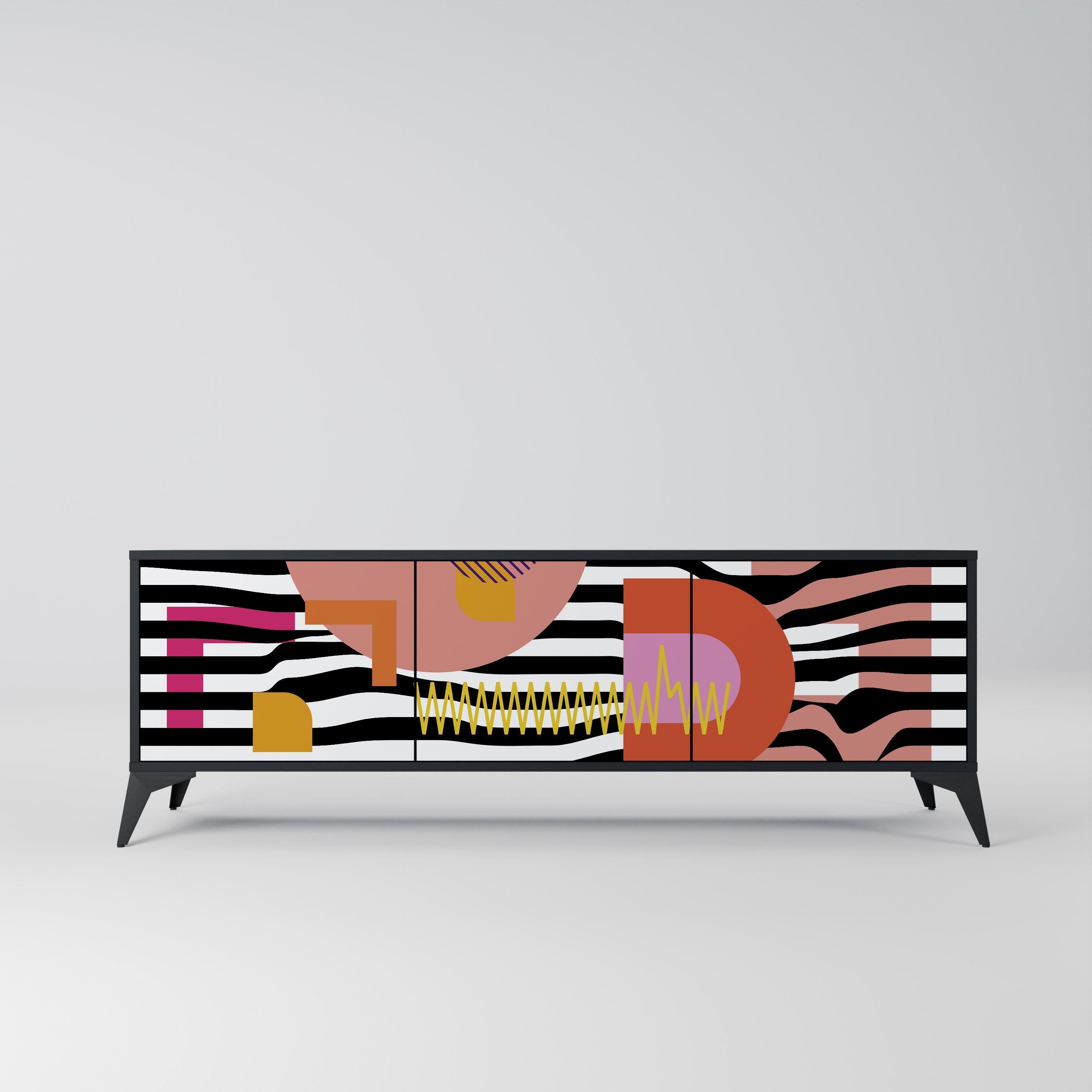 CHROMATIC ABSTRACT TV-Lowboard mit 3 Türen in Schwarz