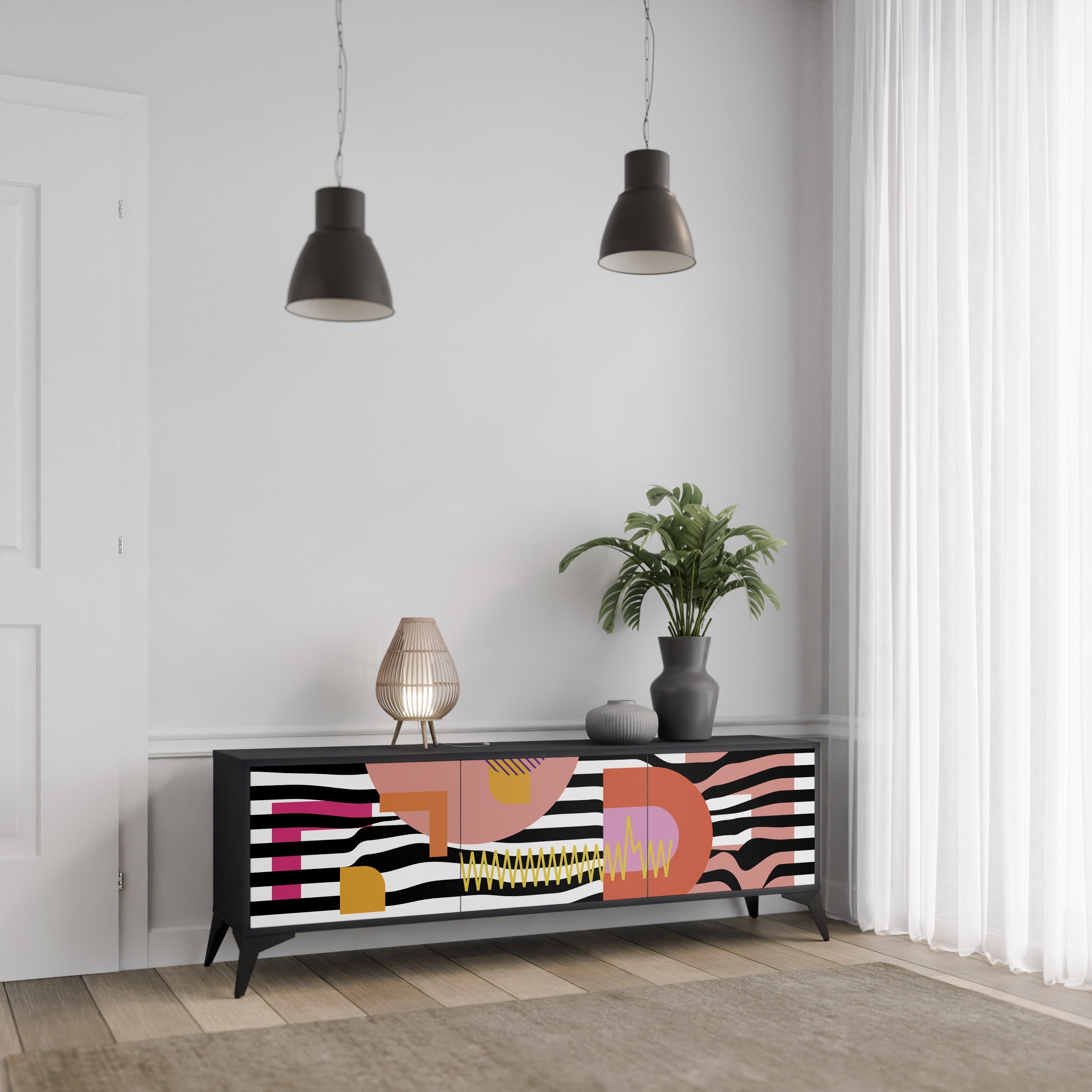 CHROMATIC ABSTRACT TV-Lowboard mit 3 Türen in Schwarz