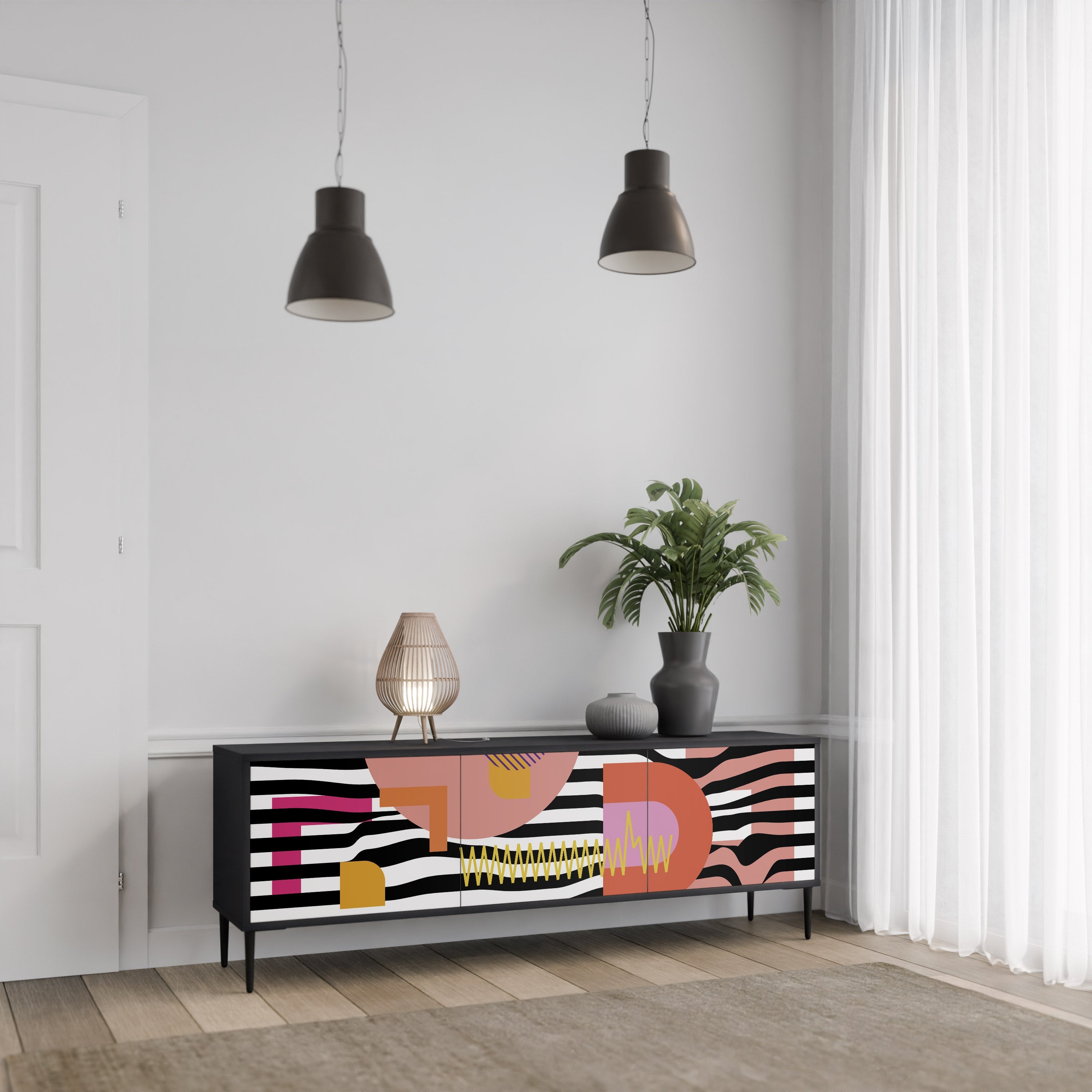 CHROMATIC ABSTRACT TV-Lowboard mit 3 Türen in Schwarz