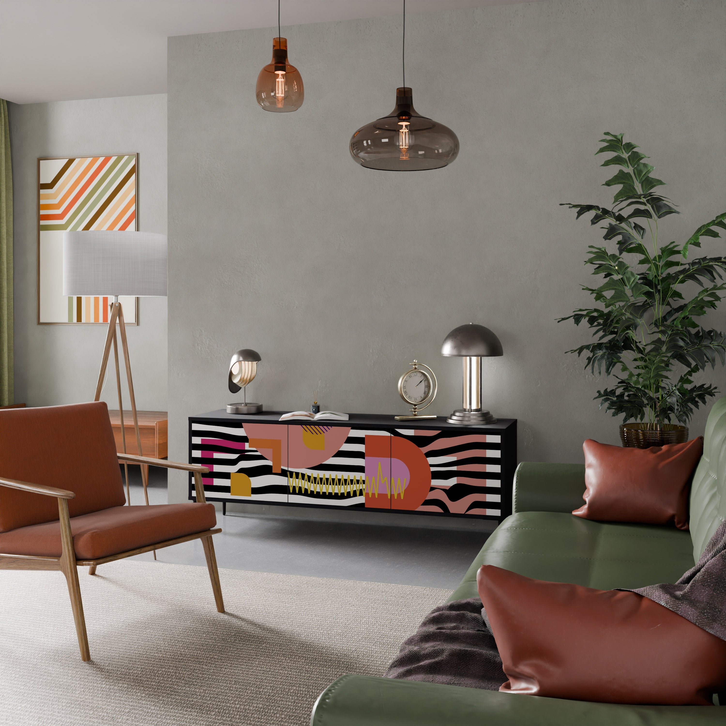 CHROMATIC ABSTRACT TV-Lowboard mit 3 Türen in Schwarz