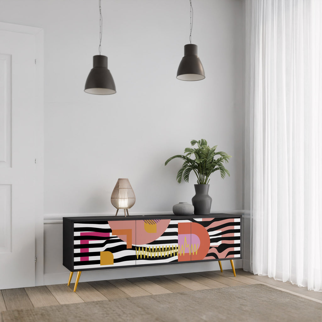 CHROMATIC ABSTRACT TV-Lowboard mit 3 Türen in Schwarz