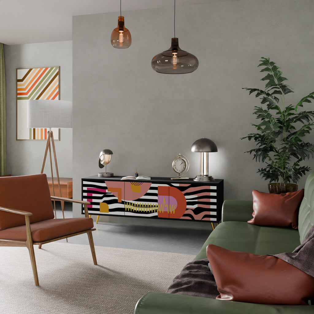 CHROMATIC ABSTRACT TV-Lowboard mit 3 Türen in Schwarz