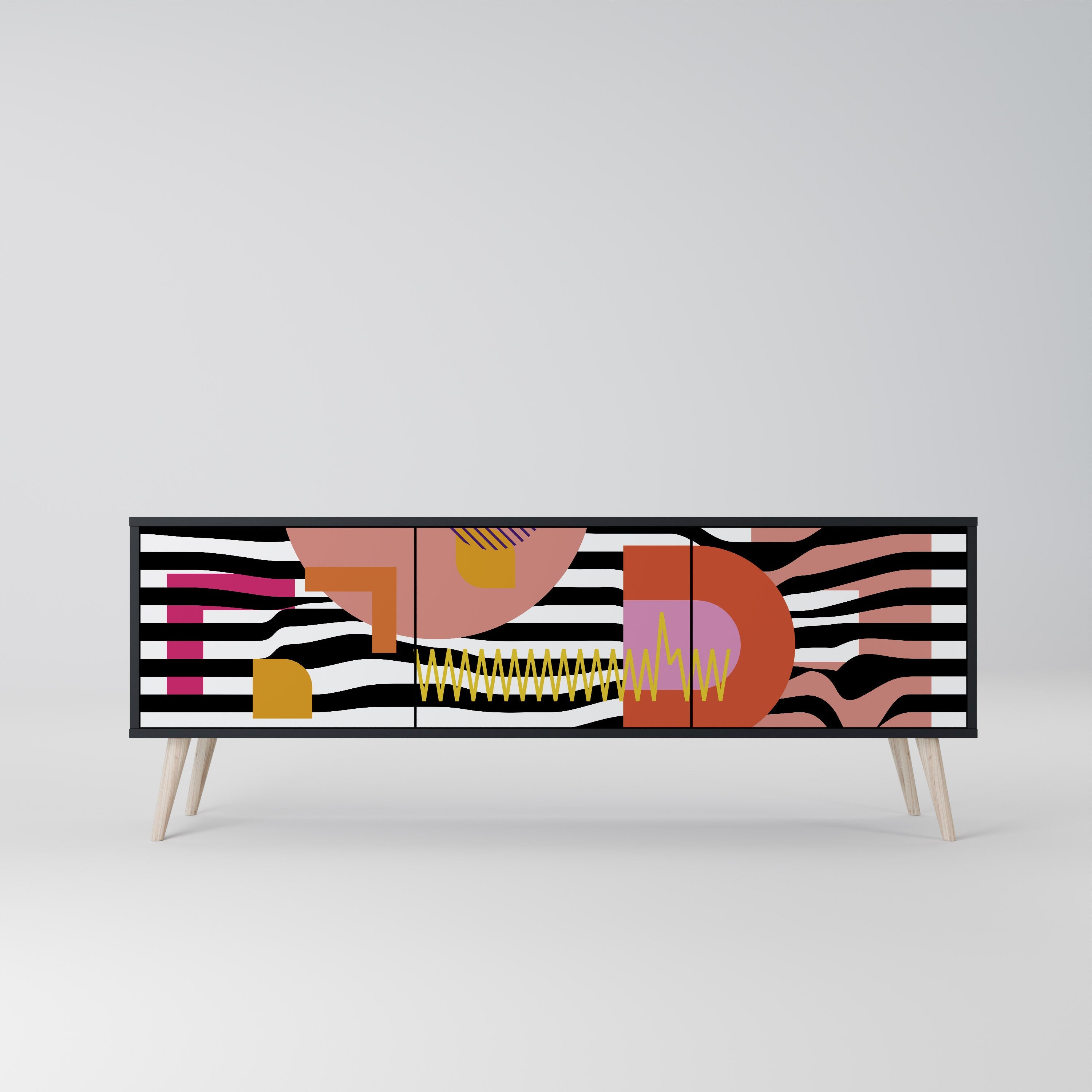 CHROMATIC ABSTRACT TV-Lowboard mit 3 Türen in Schwarz